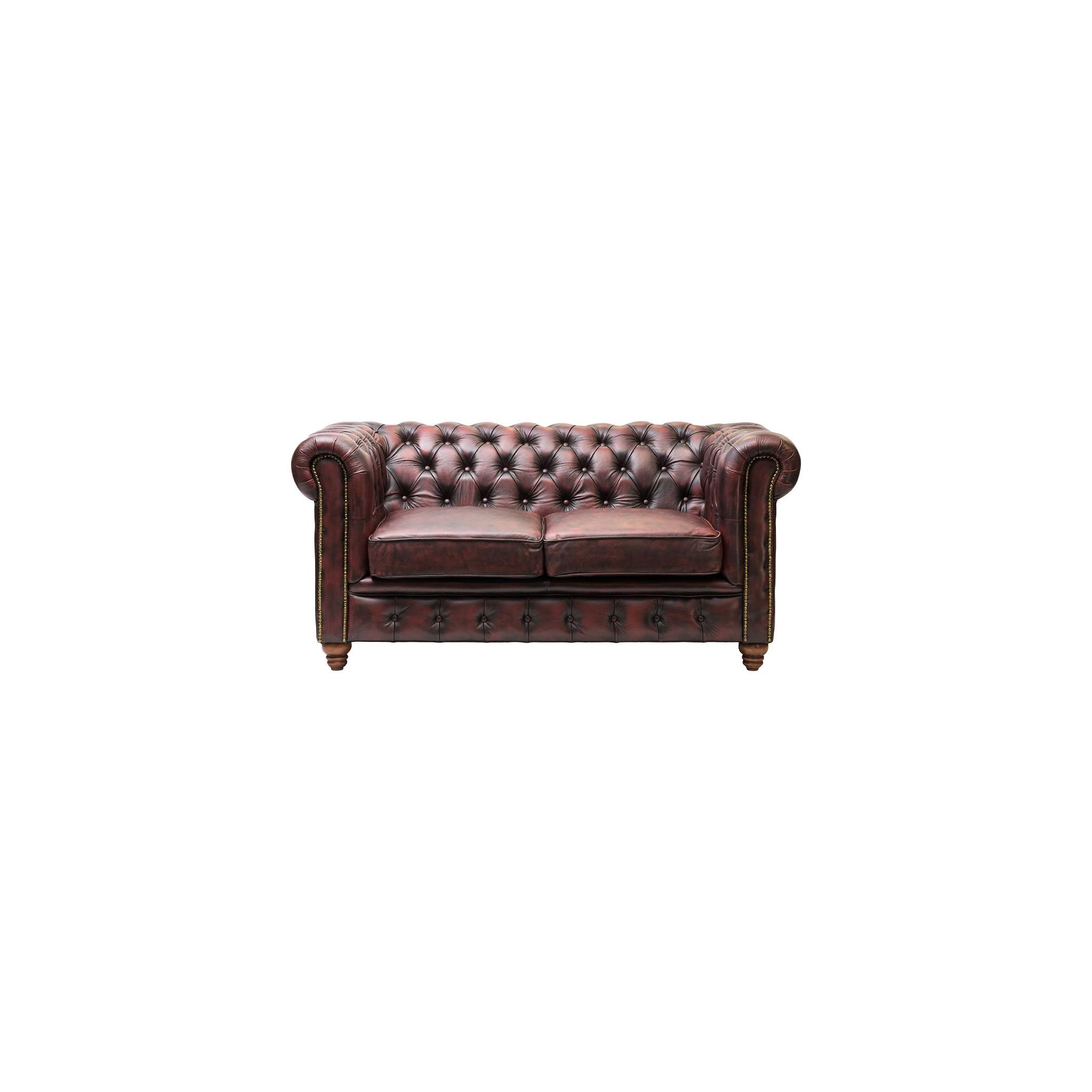 Non Branded Chesterfield FT438 Leather Two-Seater Sofa Antique Red