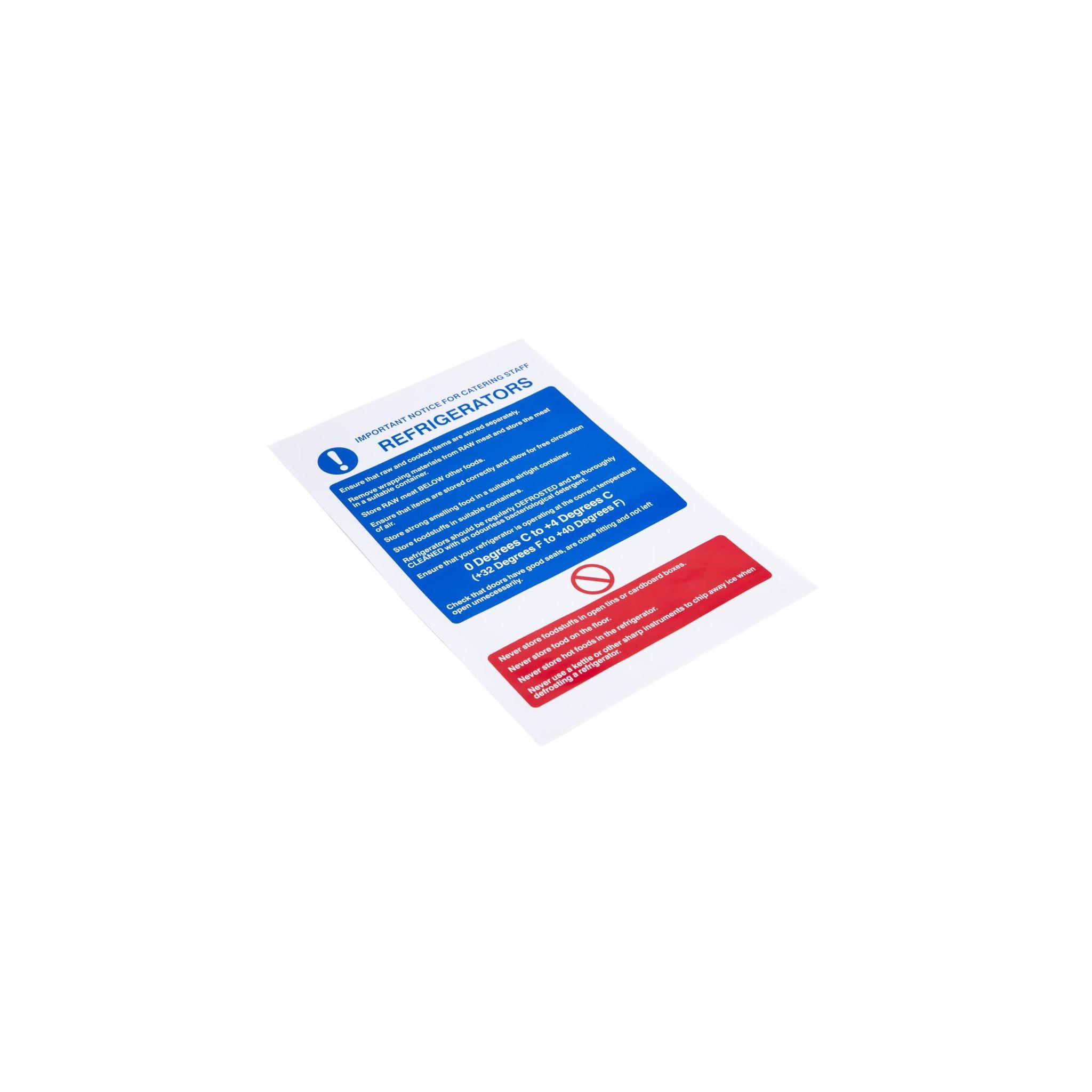 Vogue W196 Refrigerator Guidelines Sign