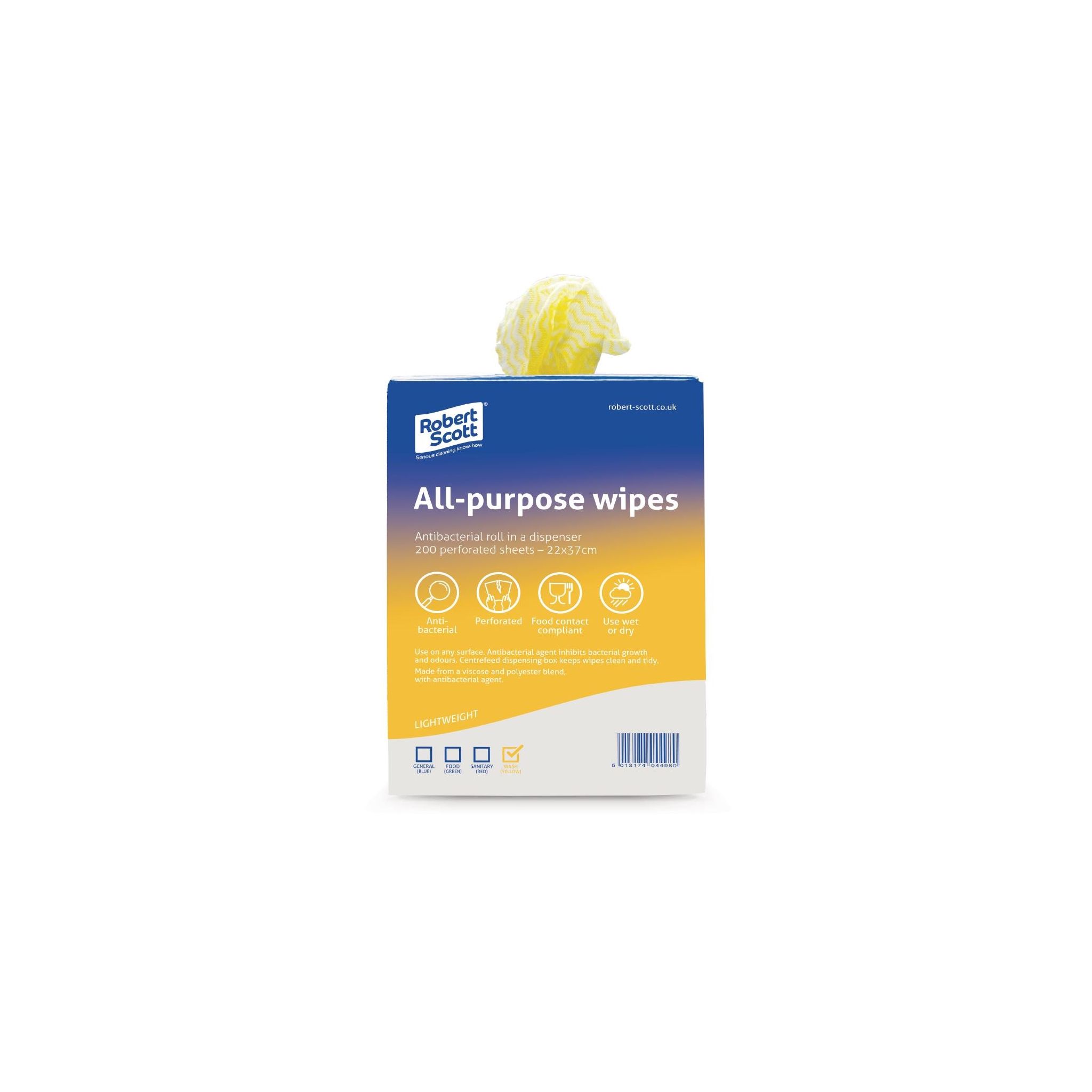 Robert Scott DN845 All-Purpose Antibacterial Cleaning Cloths Yellow (200 Pack)