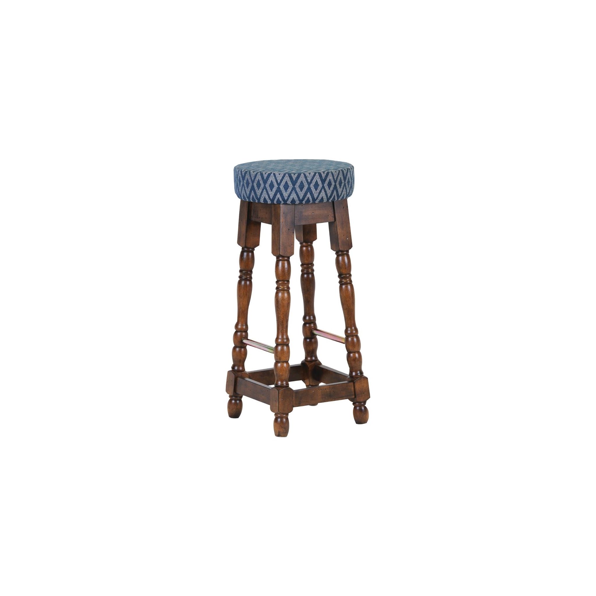 Non Branded FT402 Classic Rubber Wood High Bar Stool with Blue Diamond Seat (Pack of 2)