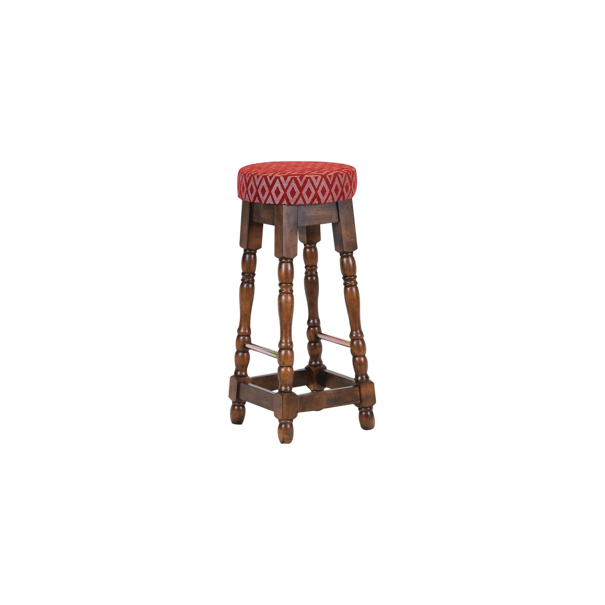 Non Branded FT400 Classic Rubber Wood High Bar Stool with Red Diamond Seat (Pack of 2)