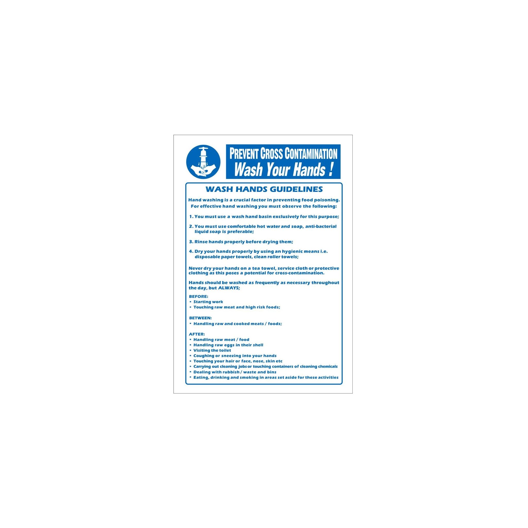 Vogue Y909 Prevent Cross Contamination Wash Hands Sign