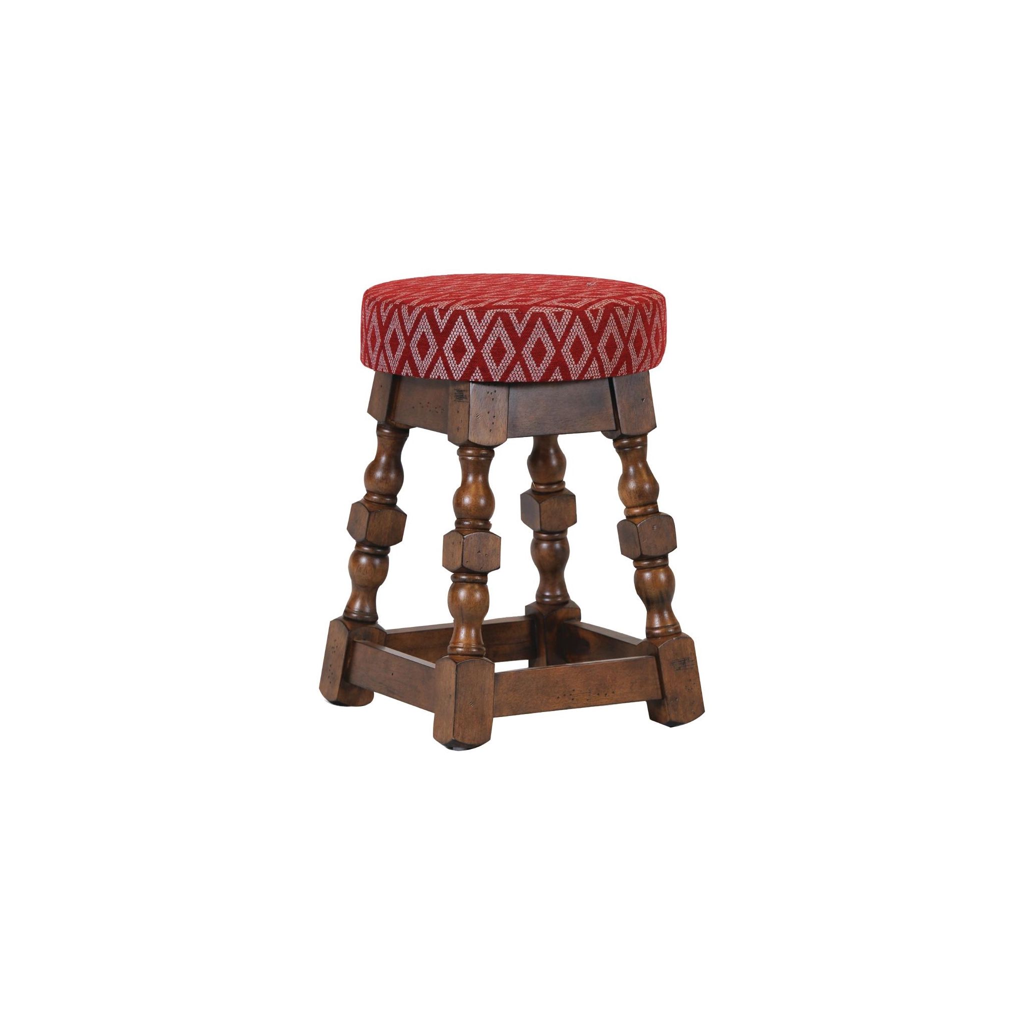 Non Branded FT404 Classic Rubber Wood Low Bar Stool with Red Diamond Seat (Pack of 2)