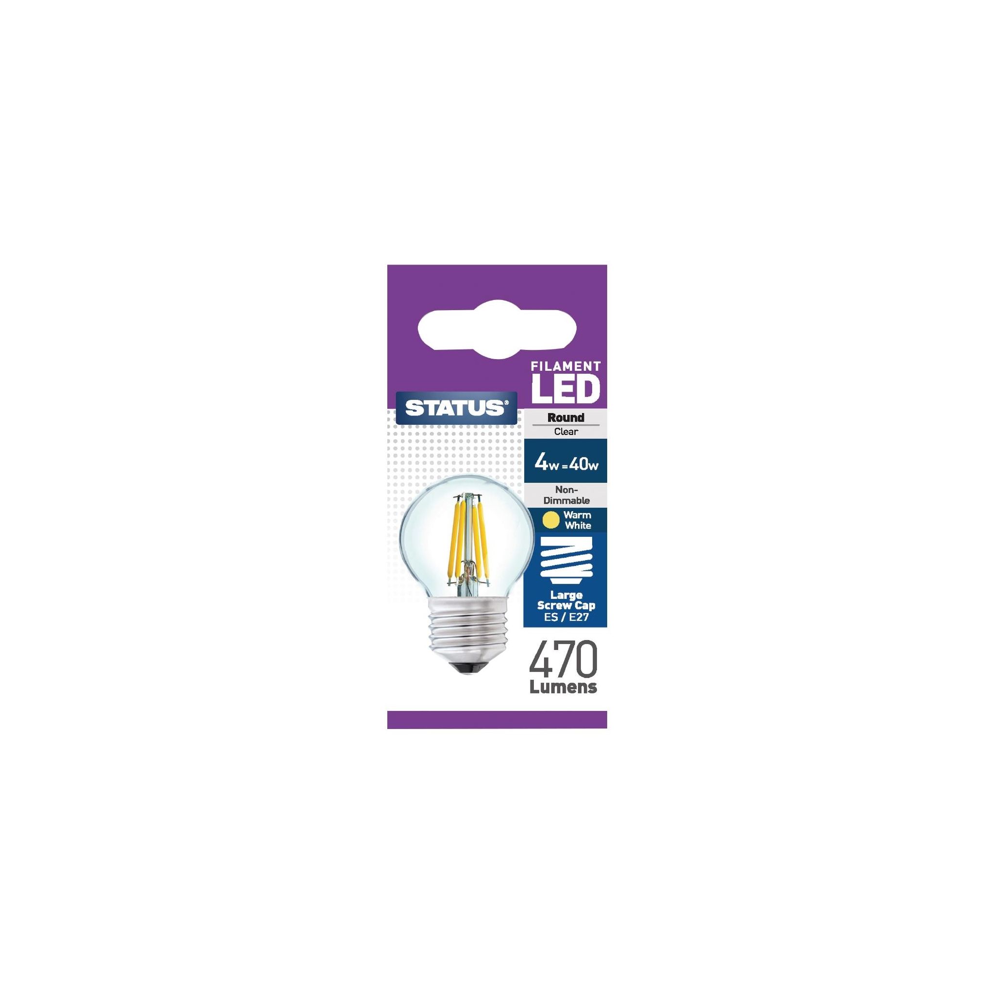 Status FW523 Filament LED Round ES Warm White Light Bulb 4W/40W