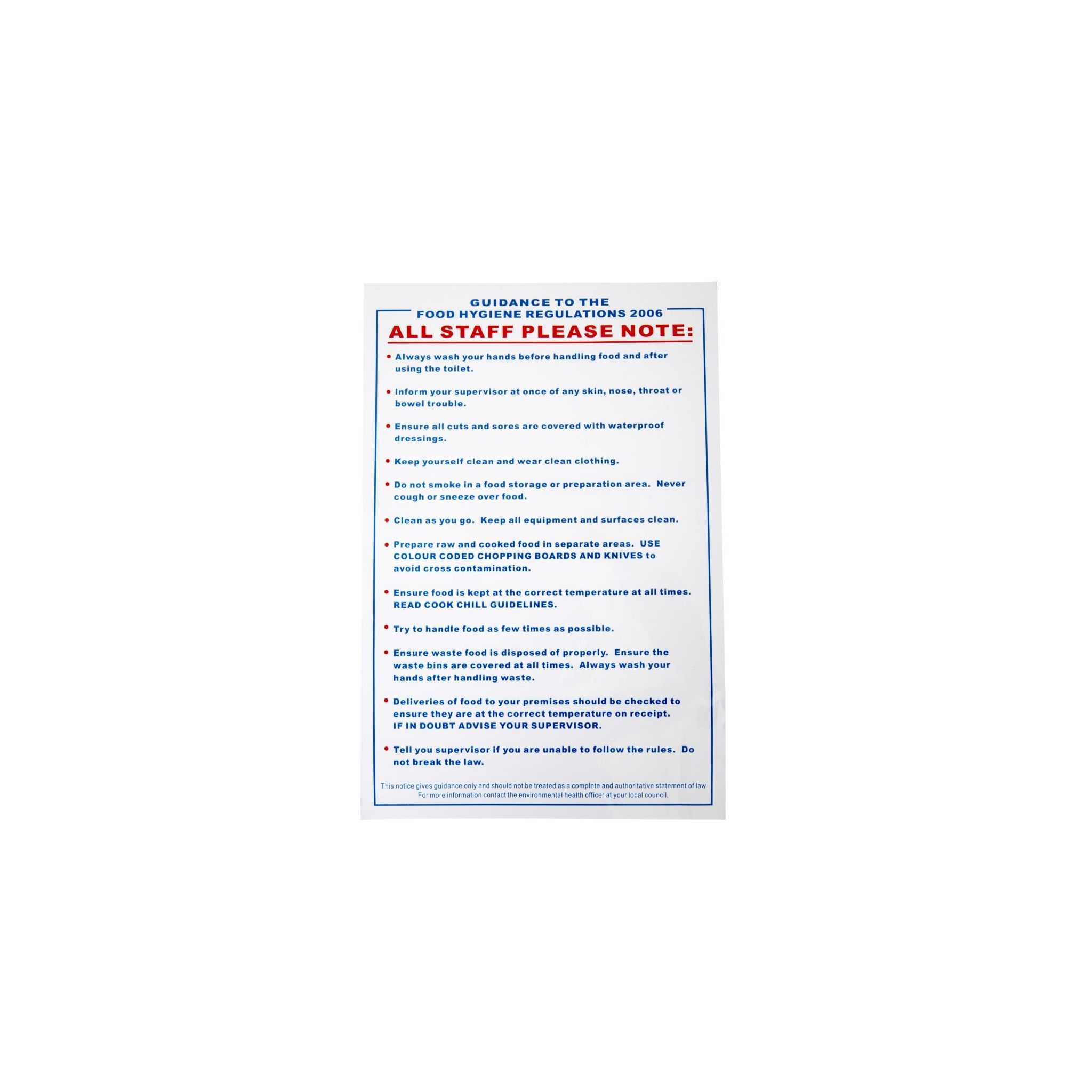 Vogue L951 Food Safety Act 2006 Guidance Sign