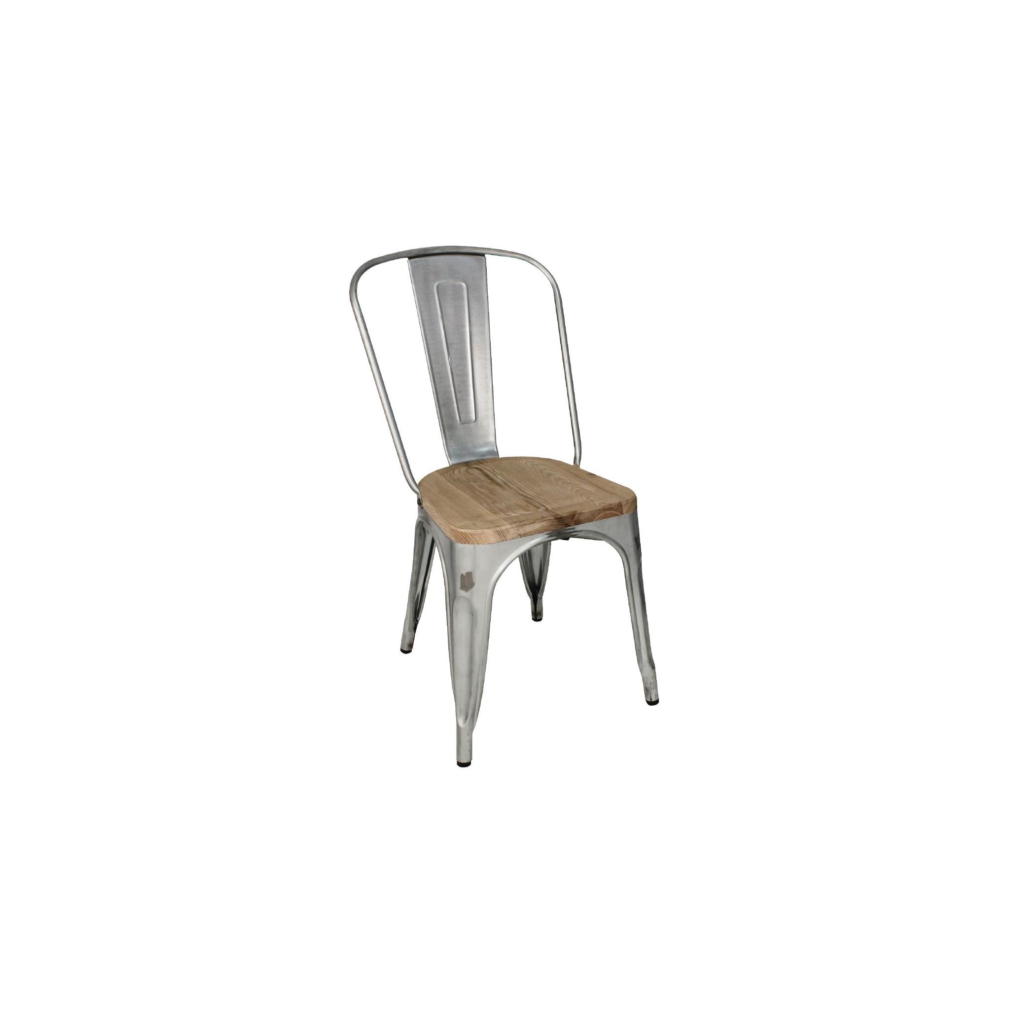 Bolero GM642 Bistro Side Chairs with Wooden Seat Pad Galvanised Steel (Pack of 4)
