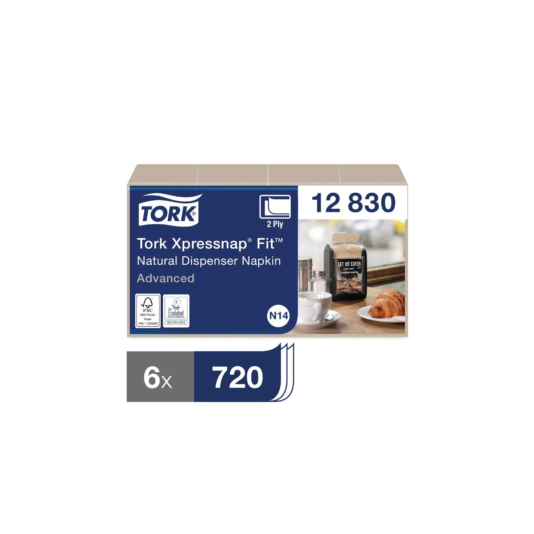 Tork Xpressnap FS372 Fit Recycled Dispenser Napkin Natural 2Ply (Pack of 6x720)