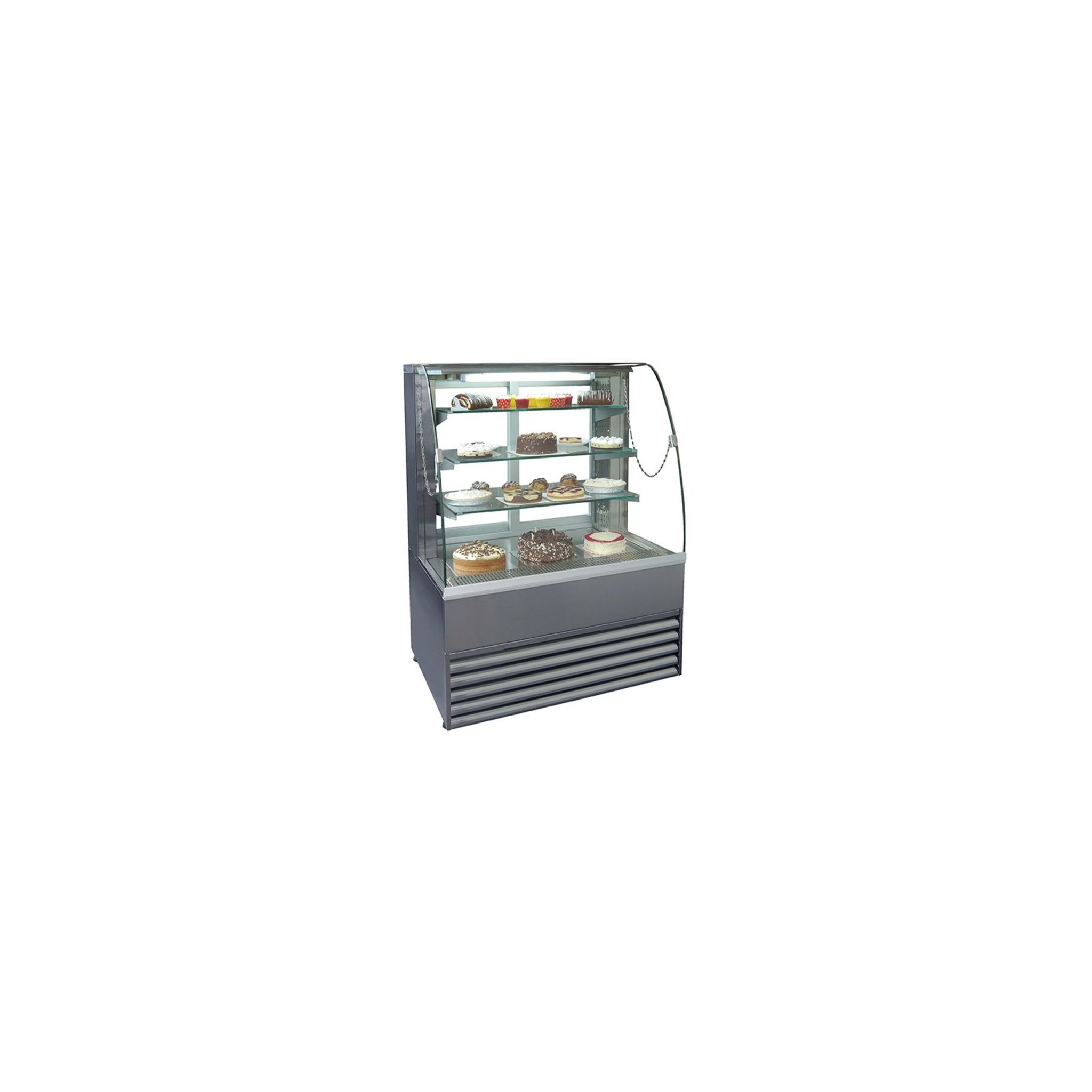 Frost-Tech P75-100 1000mm Wide Stainless Steel Curved Glass Patisserie Serve Over Counter Display Fridge
