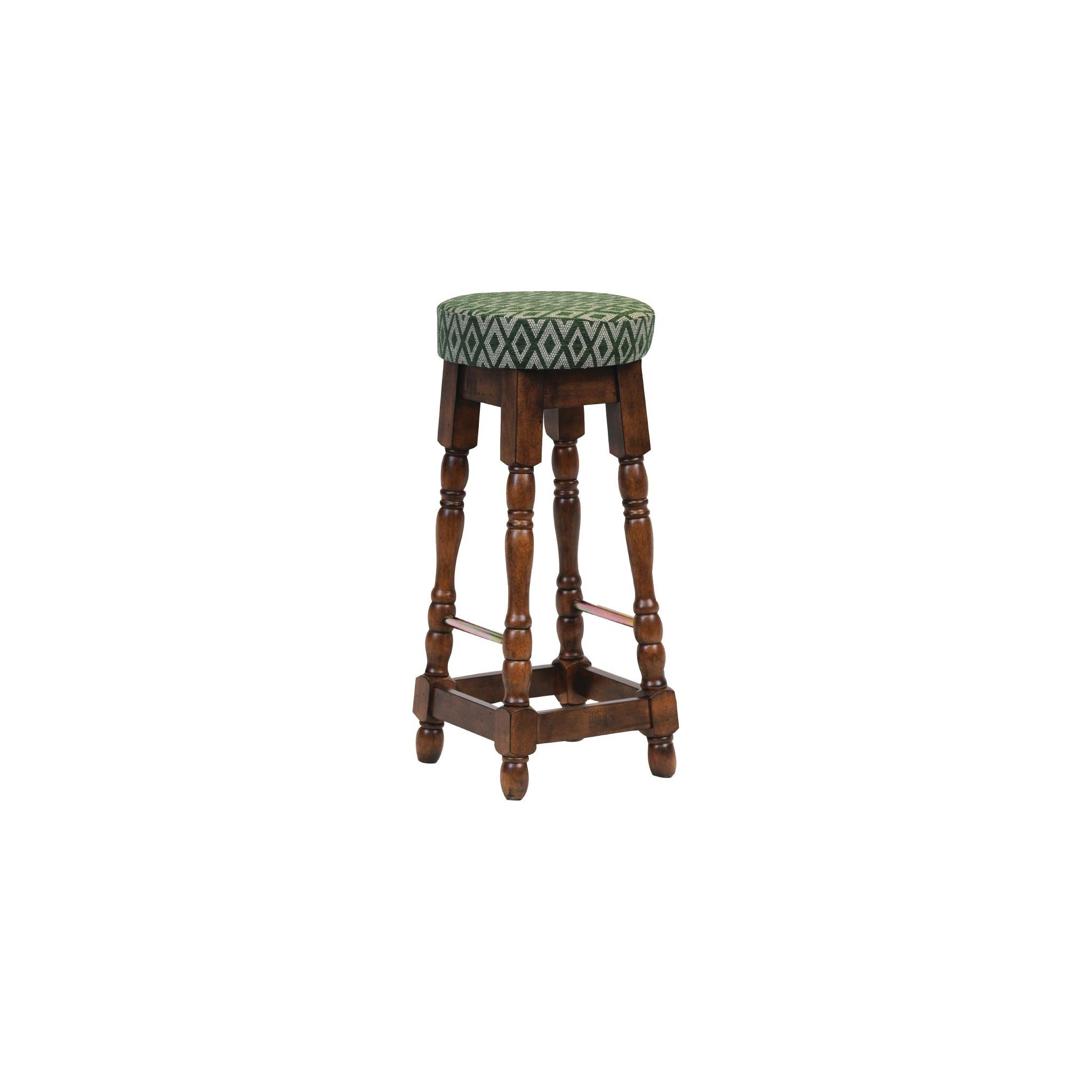 Non Branded FT403 Classic Rubber Wood High Bar Stool with Green Diamond Seat (Pack of 2)