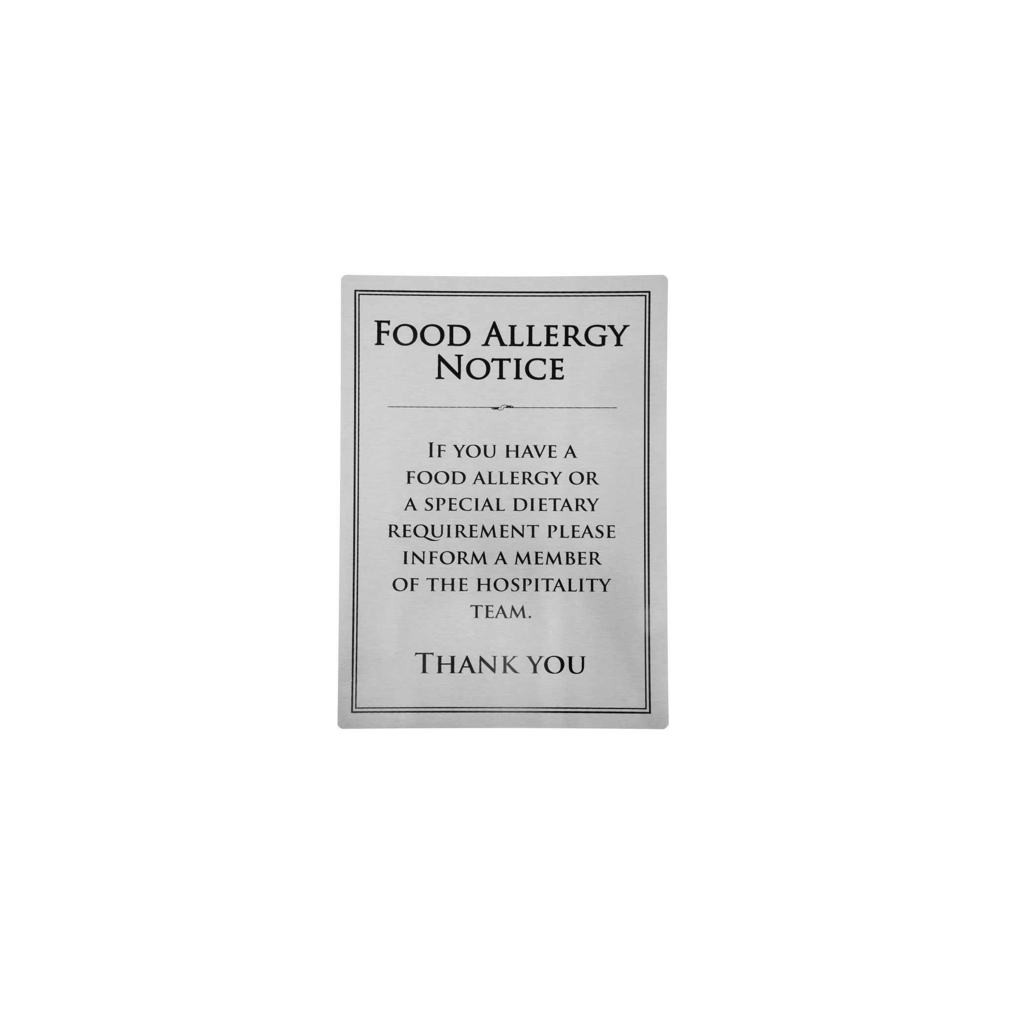 Vogue GM816 Brushed Steel Food Allergy Sign A4