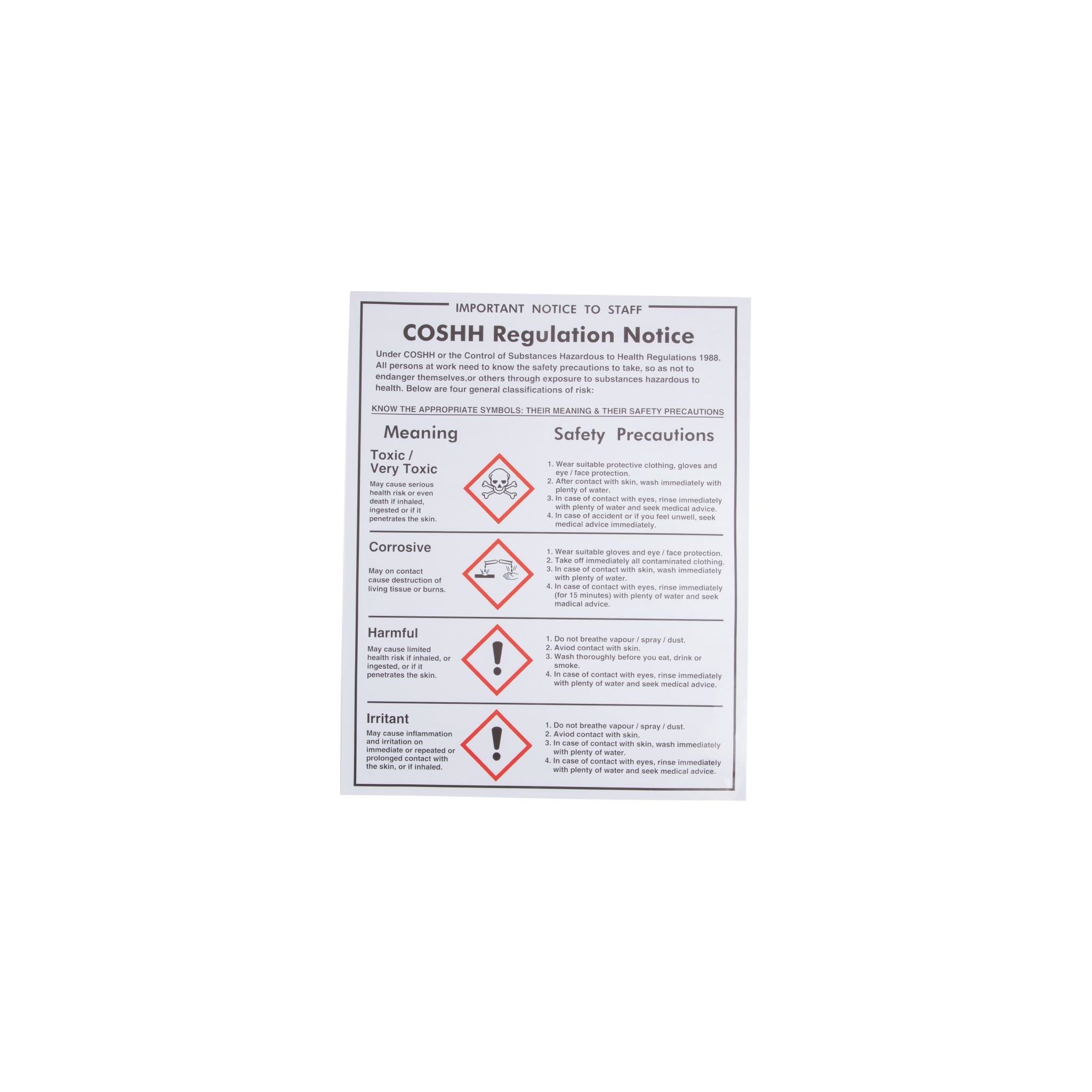 Vogue L903 COSSH Regulations Sign
