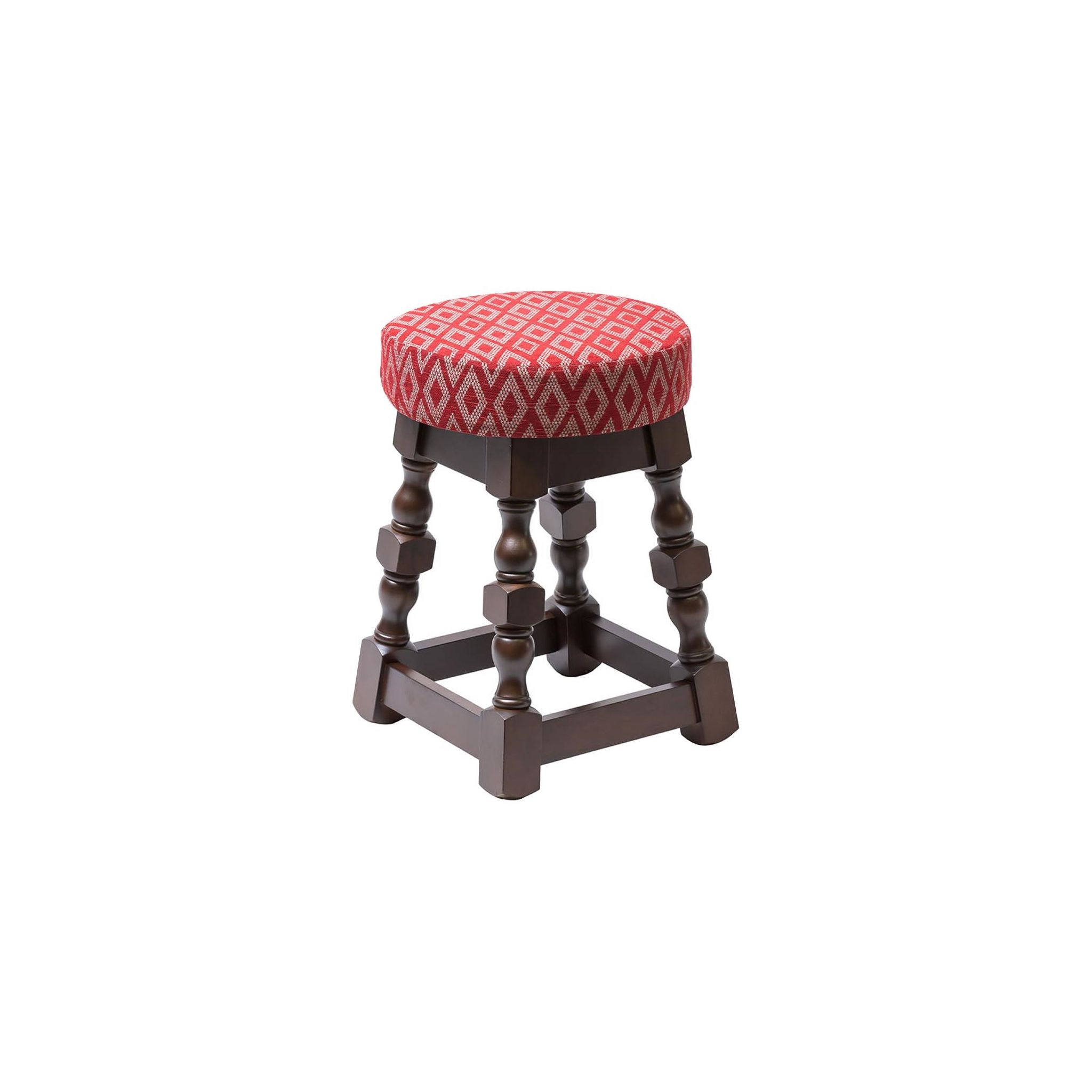 Non Branded FT463 Classic Dark Wood Low Bar Stool with Red Diamond Seat (Pack of 2)