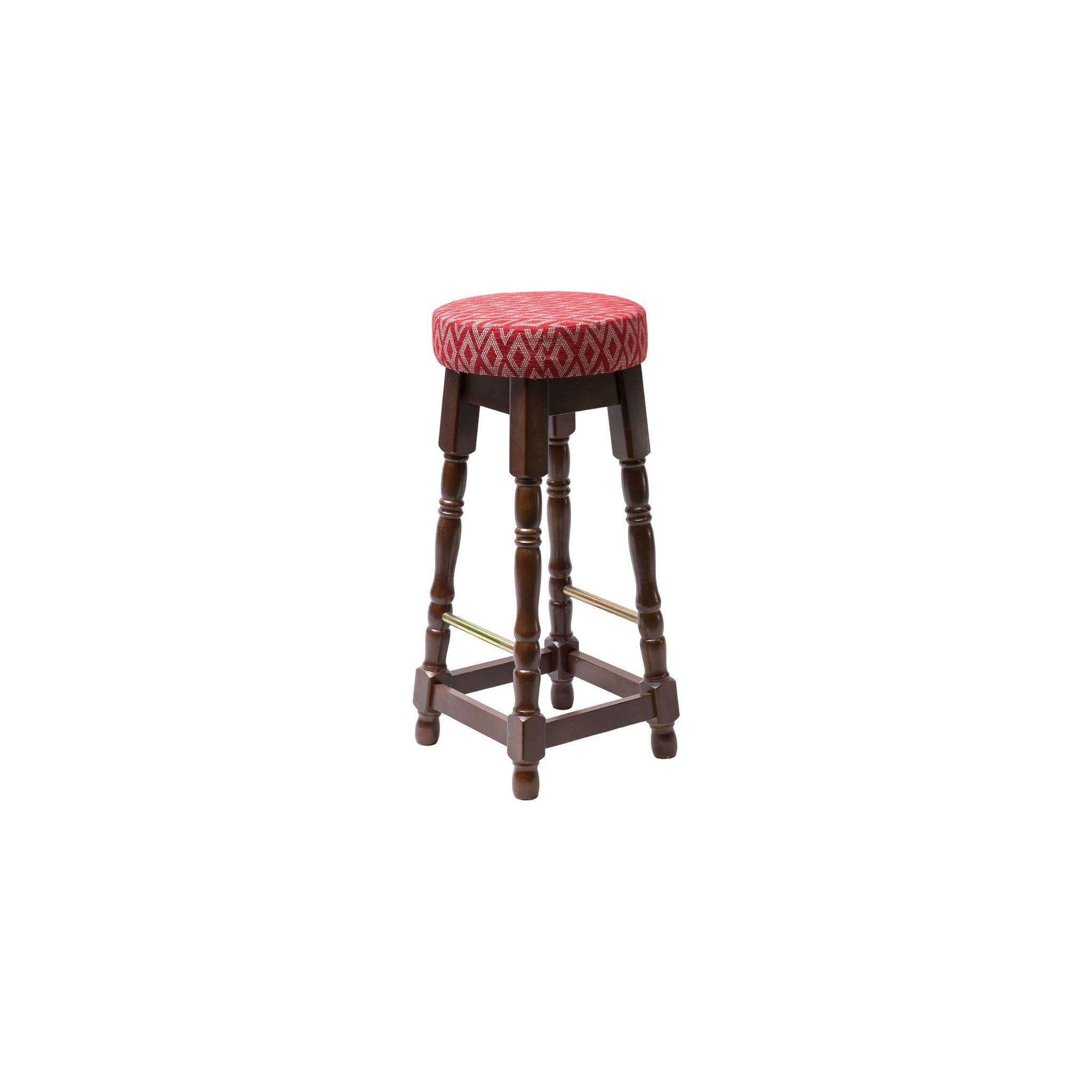 Non Branded FT455 Classic Dark Wood High Bar Stool with Red Diamond Seat (Pack of 2)