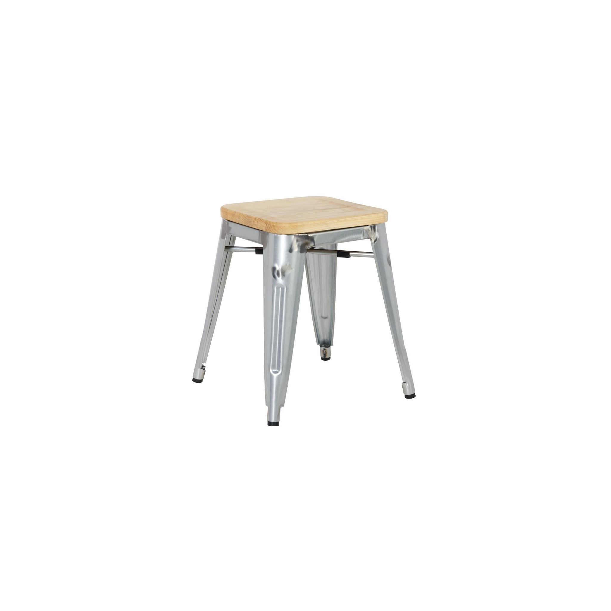 Bolero Bistro GM634 Low Stools with Wooden Seat Pad Galvanised Steel (Pack of 4)