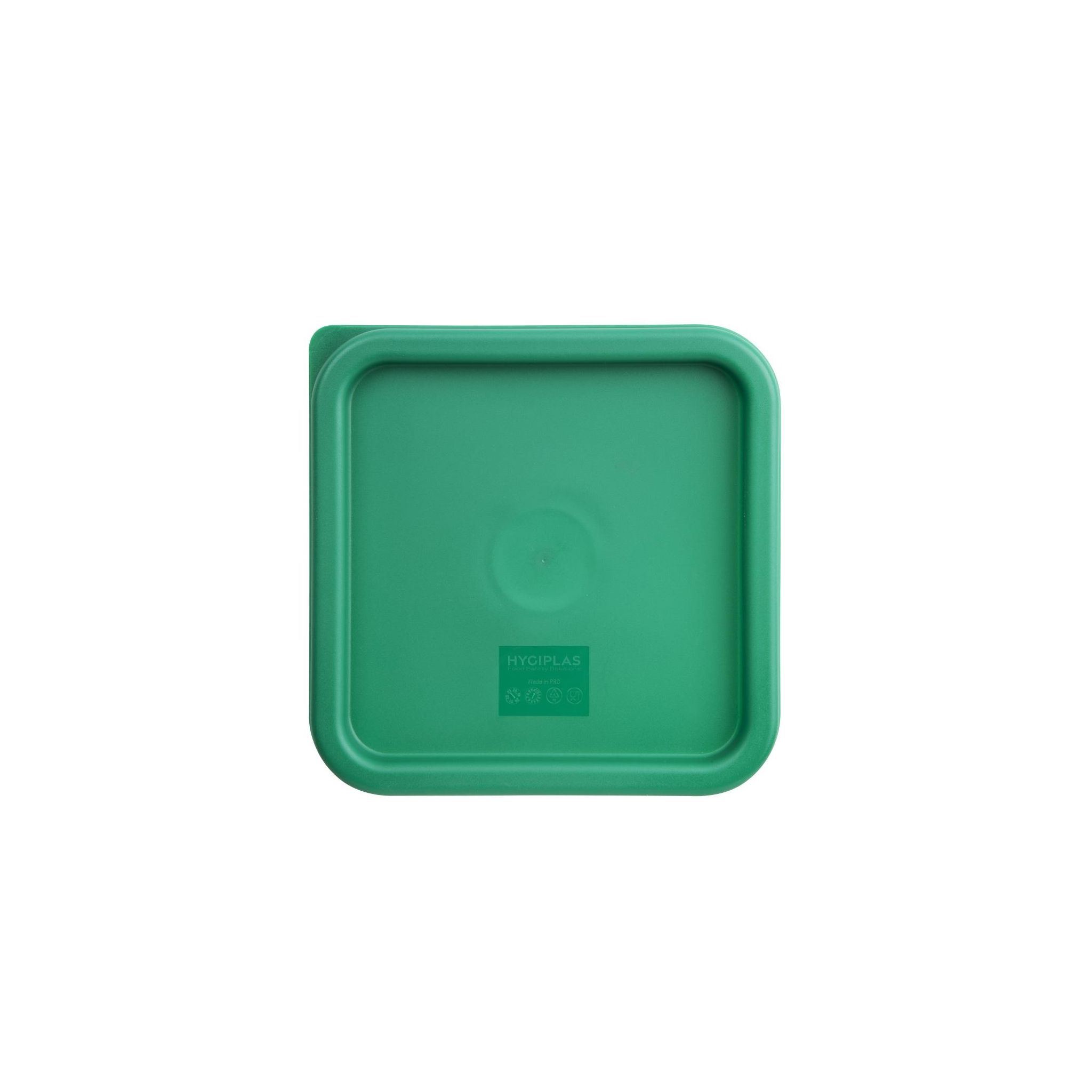 Hygiplas CF047 Polyethylene Square Food Measuring Container Lid Green Medium