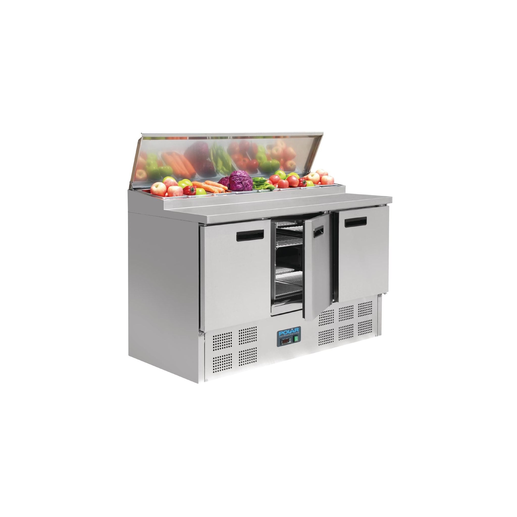 Polar G-Series G605 390 Ltr 3 Door Stainless Steel Refrigerated Pizza / Saladette Prep Counter