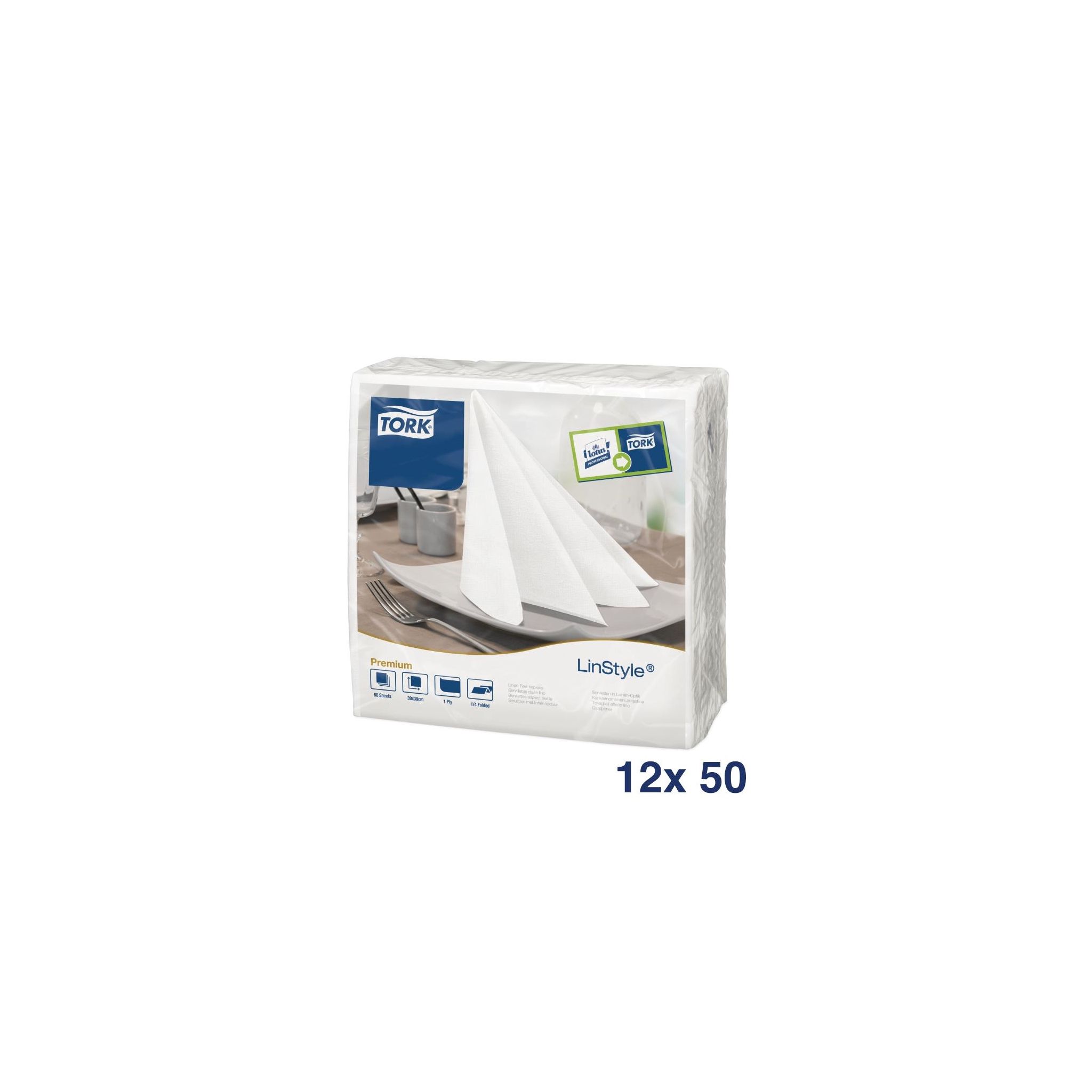 Tork Premium Linstyle DP180 Dinner Napkin White 40x40cm 1/4 Fold (Pack of 600)