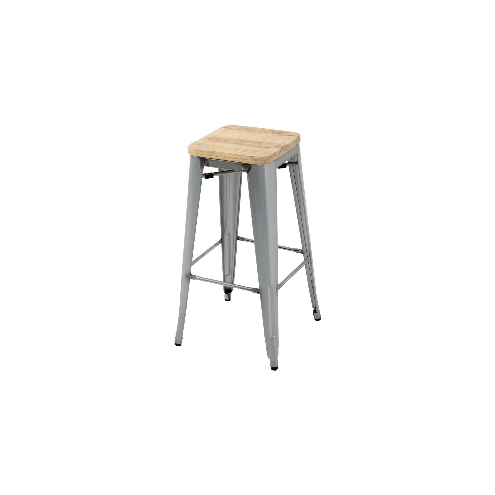 Bolero Bistro GM638 High Stools with Wooden Seat Pad Galvanised Steel (Pack of 4)