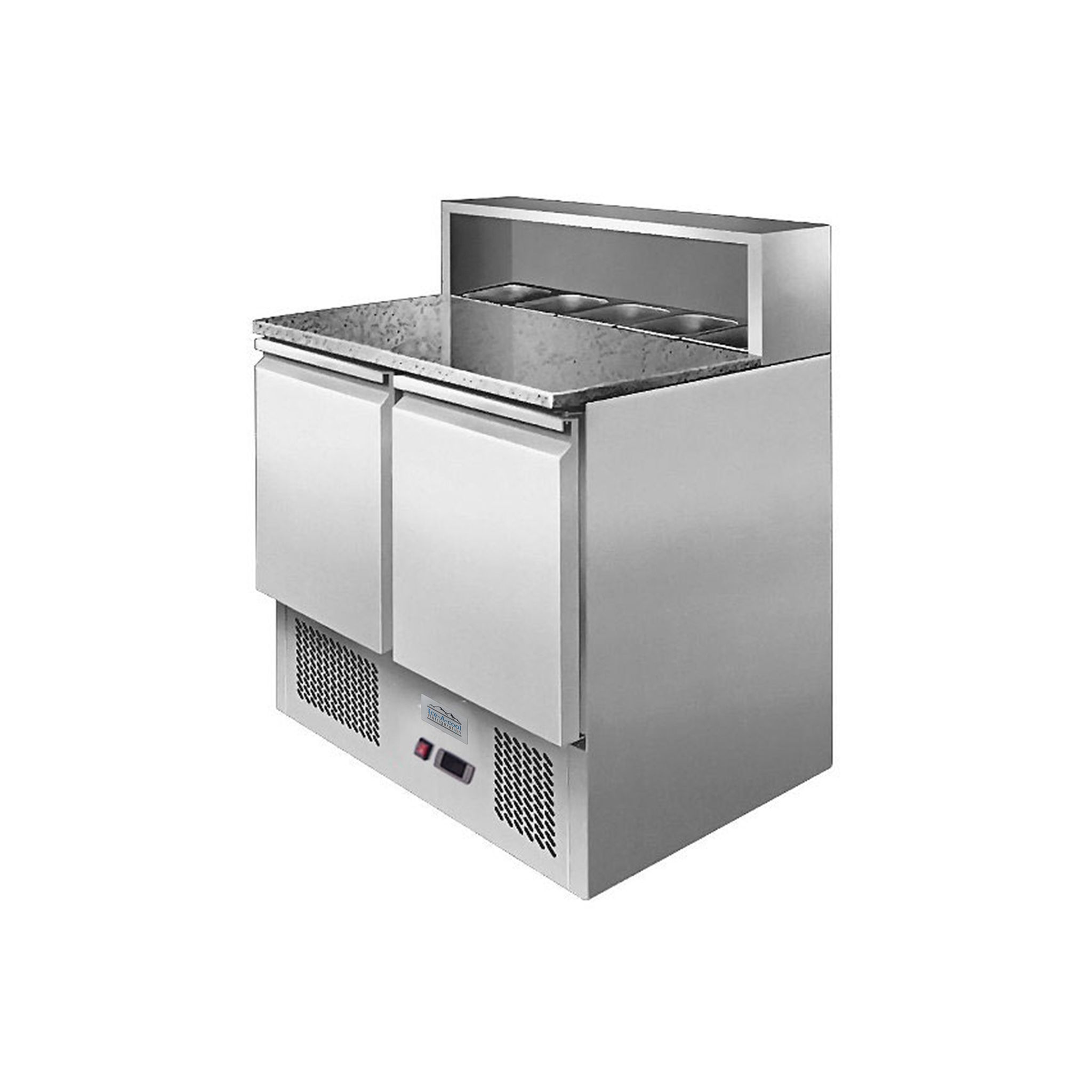 Ice-A-Cool ICE3831GR 300 Ltr 2 Door Stainless Steel Refrigerated Pizza / Saladette Prep Counter