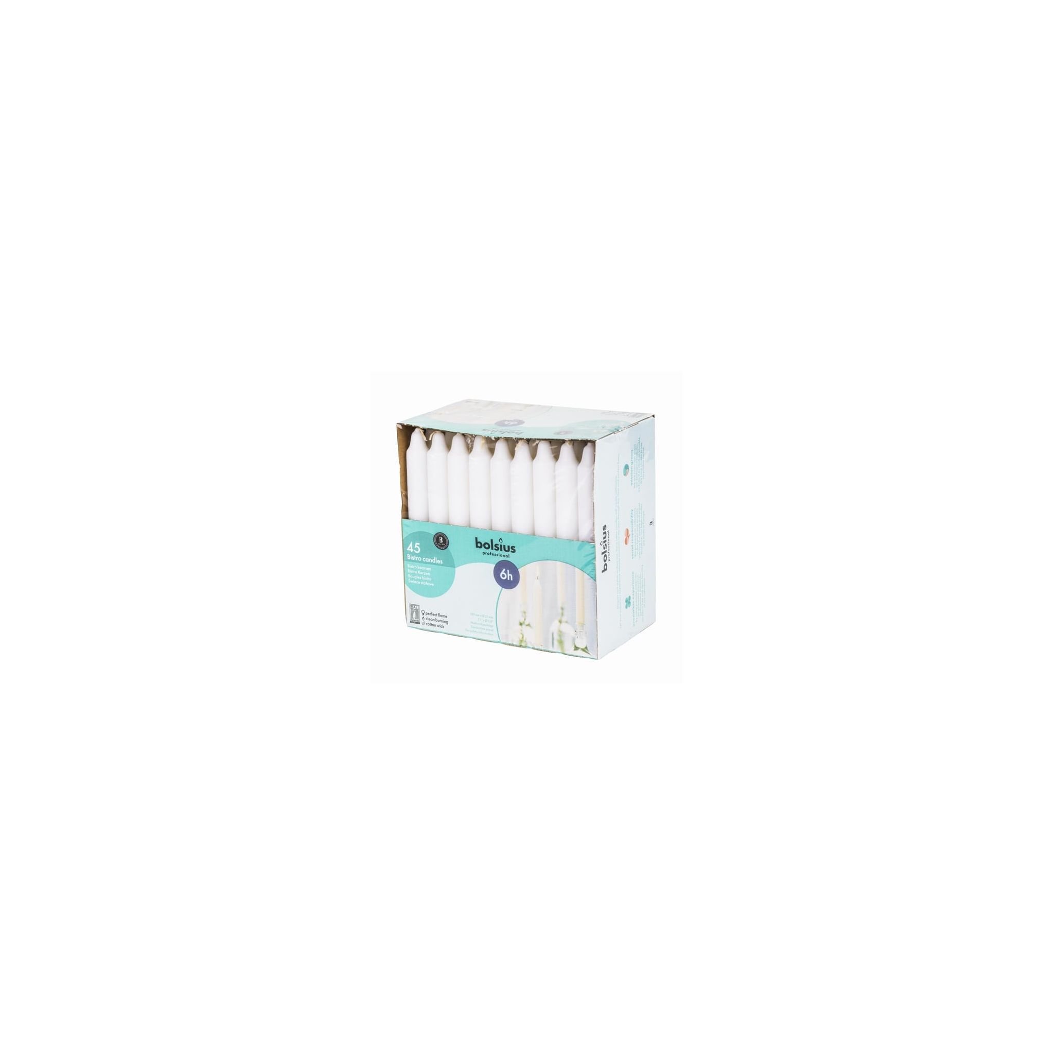 Bolsius P963 Bistro Candles White 7" (Pack of 45)