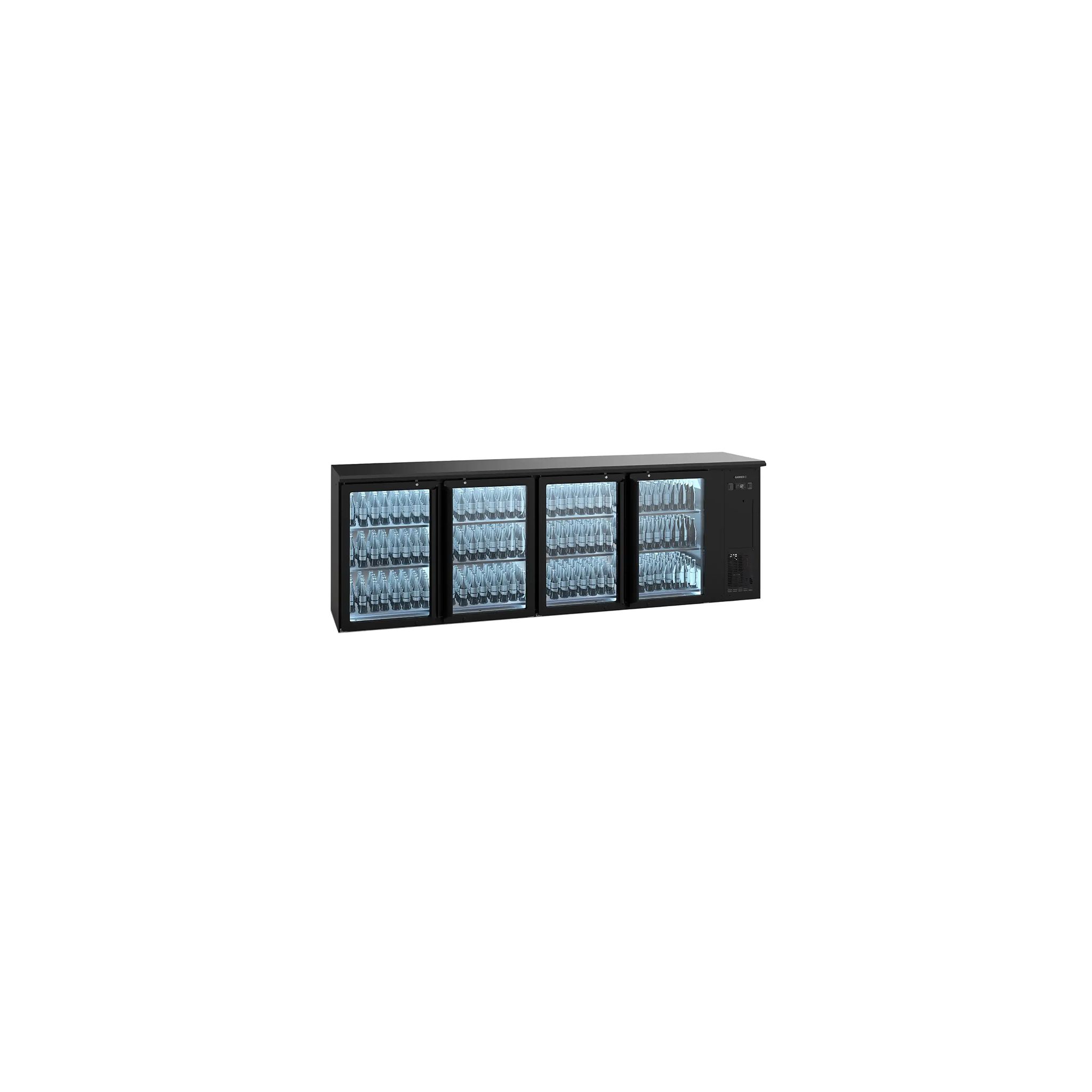 Gamko E3/2222GMU84 687 Ltr Undercounter Four Hinged Glass Door Black Back Bar Bottle Cooler