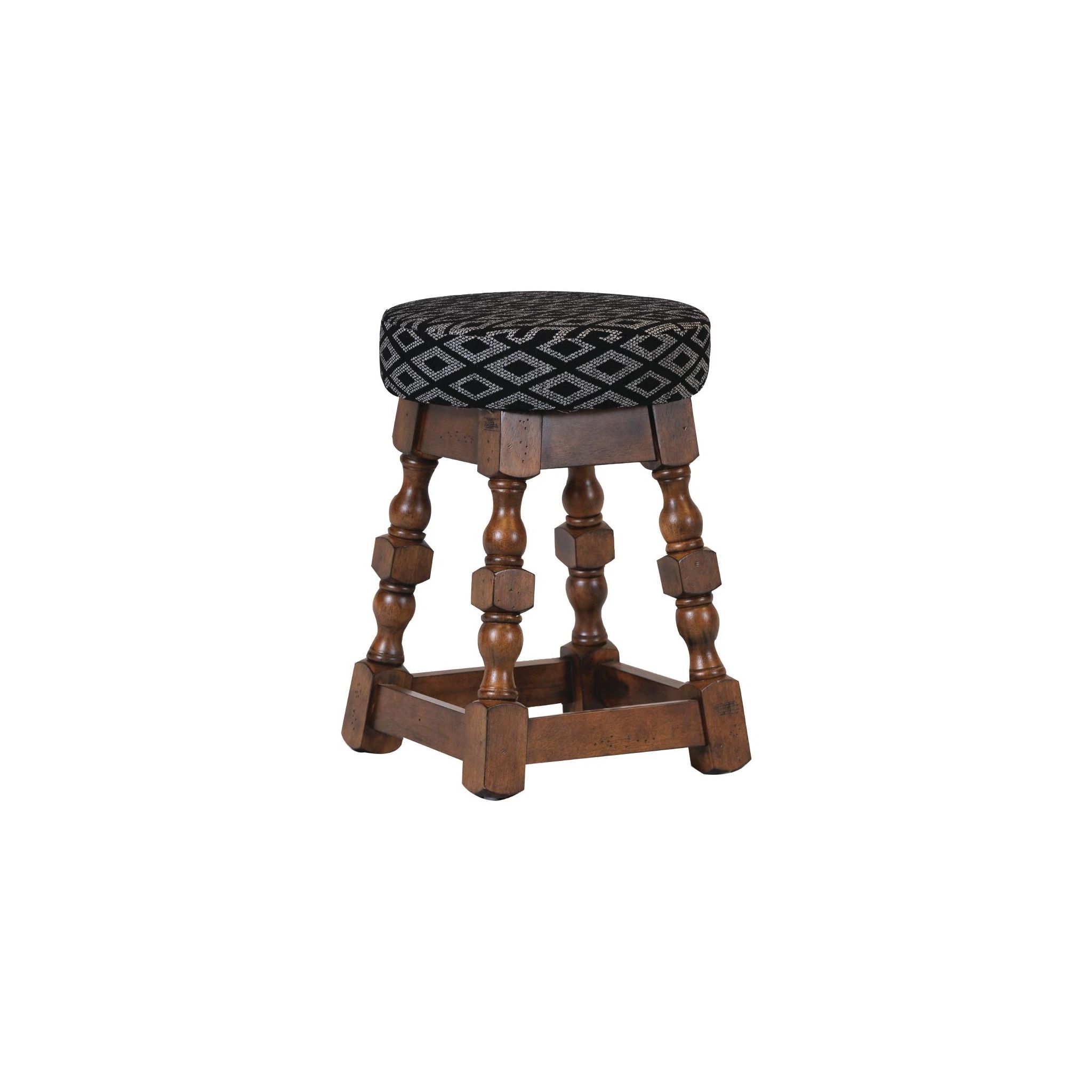 Non Branded FT405 Classic Rubber Wood Low Bar Stool with Black Diamond Seat (Pack of 2)