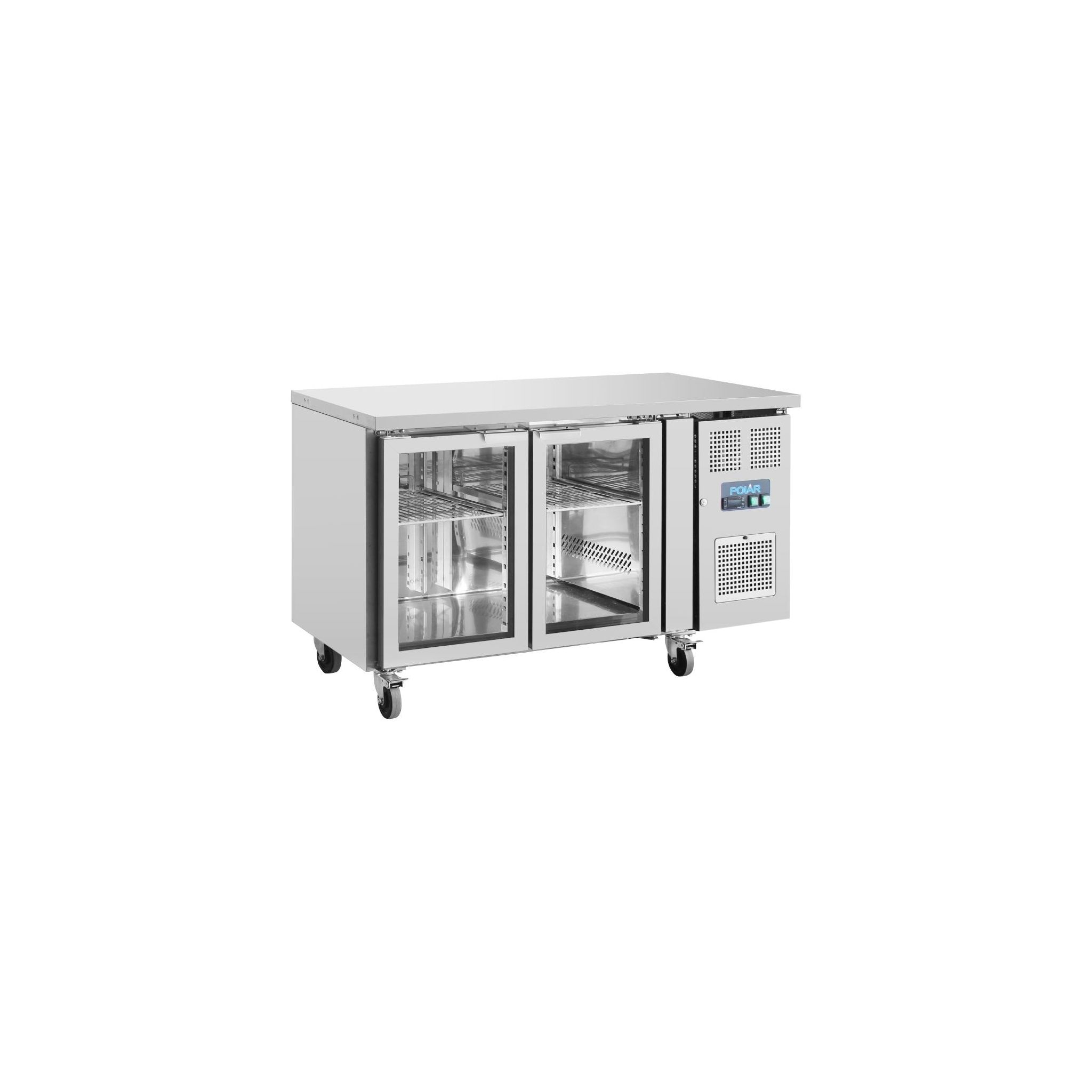Polar U-Series UA023 205 Ltr 2 Glass Door Stainless Steel Refrigerated Display Prep Counter
