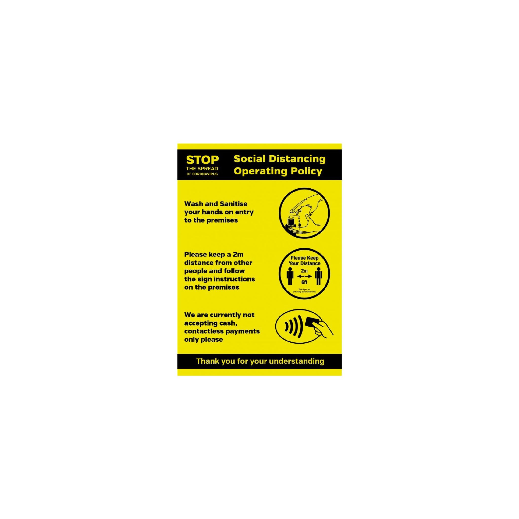 Non Branded FN648 Social Distancing Operating Policy Poster A3 Self-Adhesive