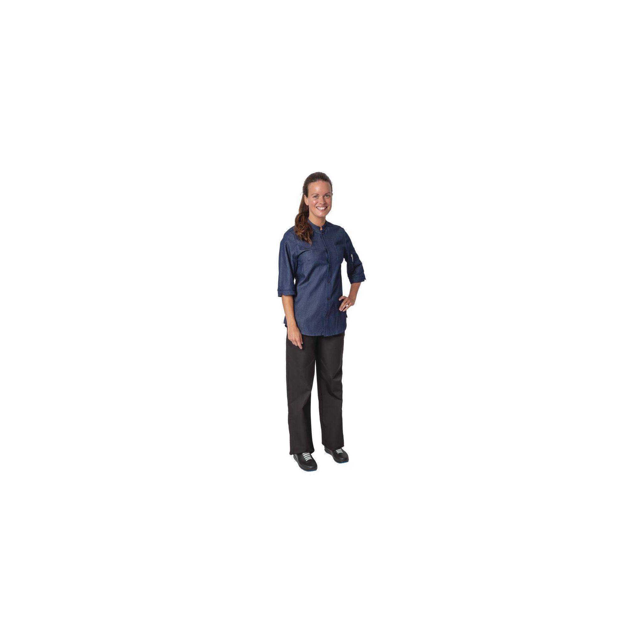 Southside NY Queens BB576-L Smaller Fit Womens Denim Lightweight Chefs Shirt Size L