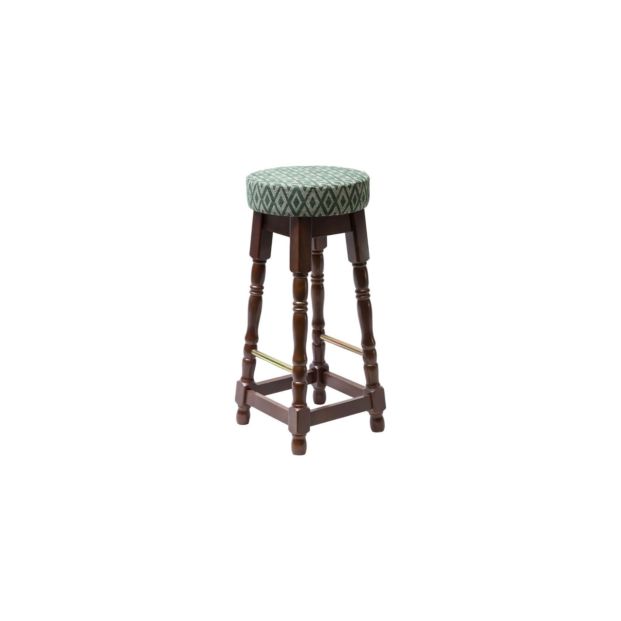 Non Branded FT458 Classic Dark Wood High Bar Stool with Green Diamond Seat (Pack of 2)