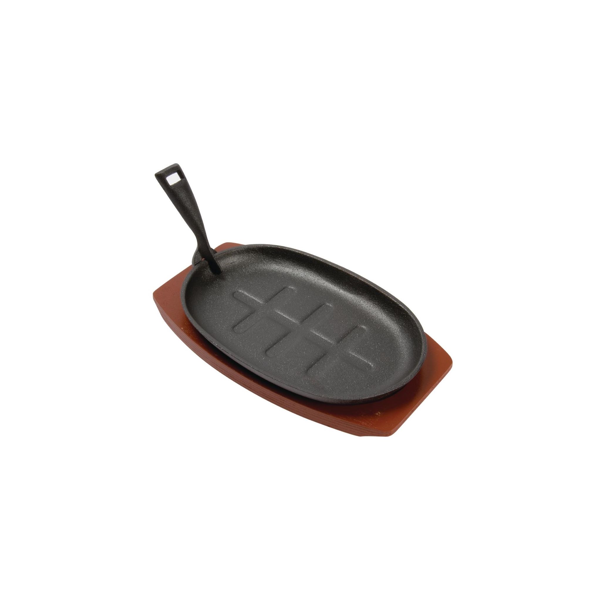Olympia CC310 Cast Iron Oval Sizzler with Wooden Stand 280 x 190mm