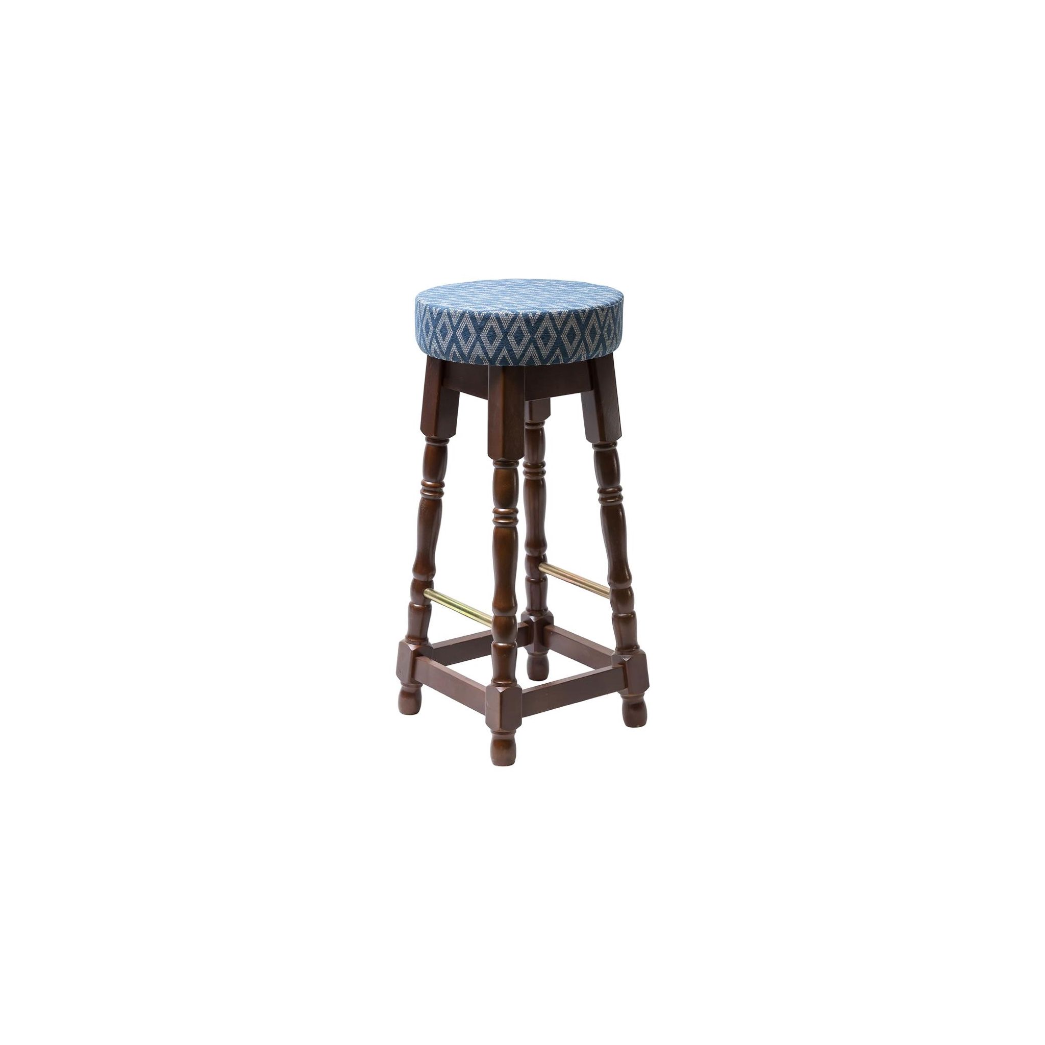 Non Branded FT457 Classic Dark Wood High Bar Stool with Blue Diamond Seat (Pack of 2)