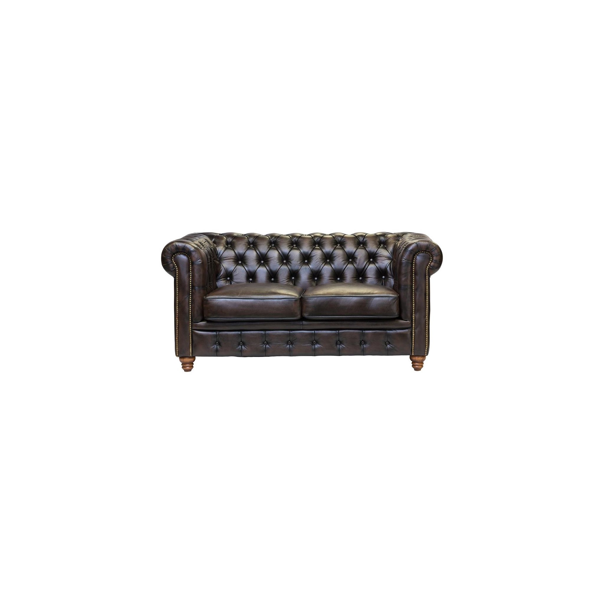 Non Branded Chesterfield FT439 Leather Two-Seater Sofa Antique Brown