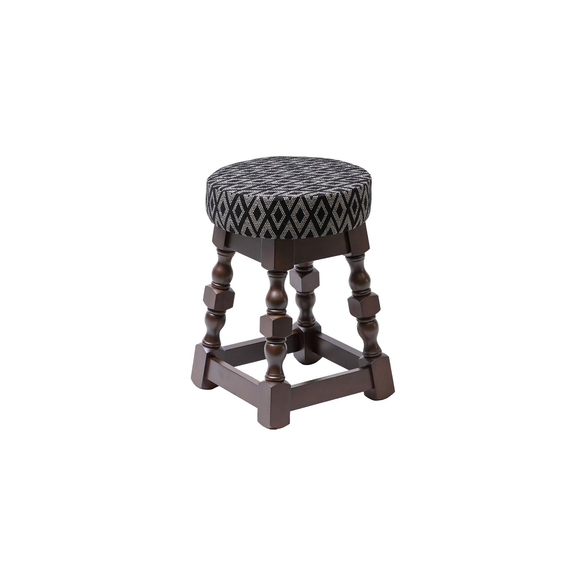 Non Branded FT464 Classic Dark Wood Low Bar Stool with Black Diamond Seat (Pack of 2)