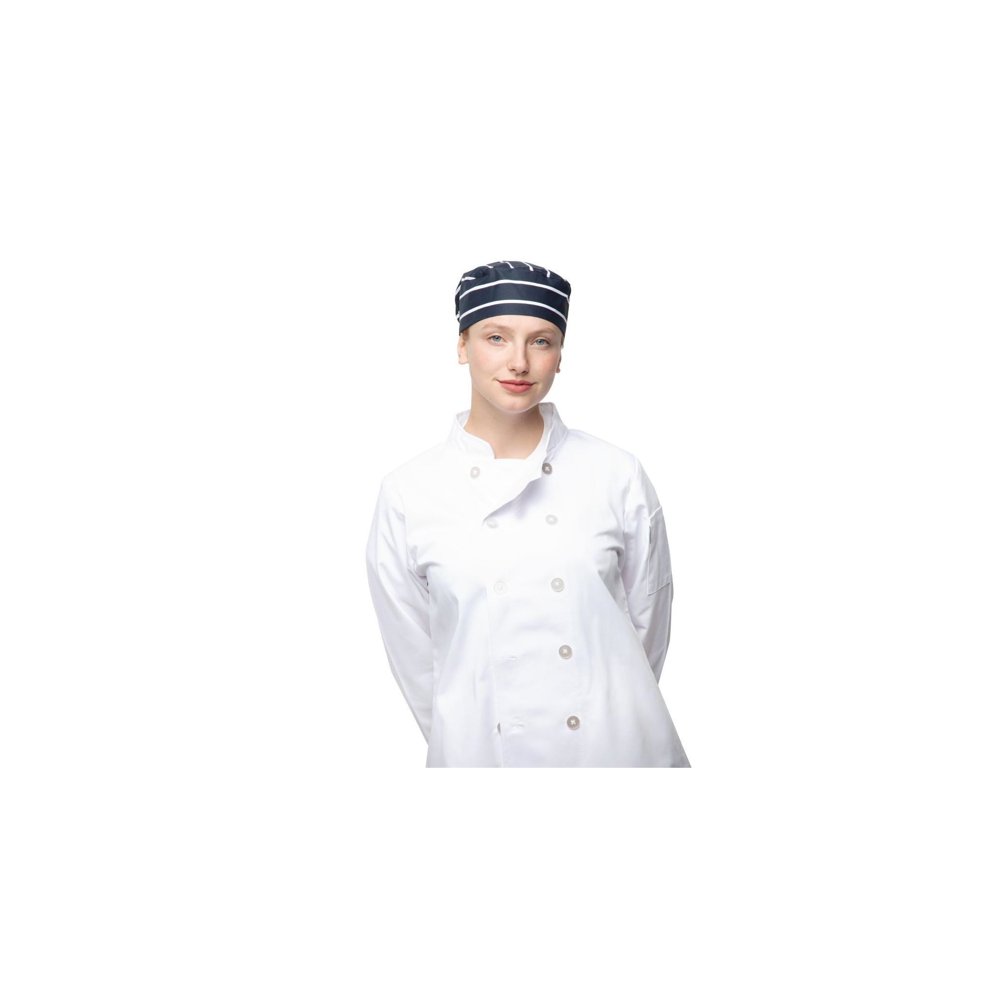 Whites A171 Chefs Skull Cap Blue and White Butchers Stripe