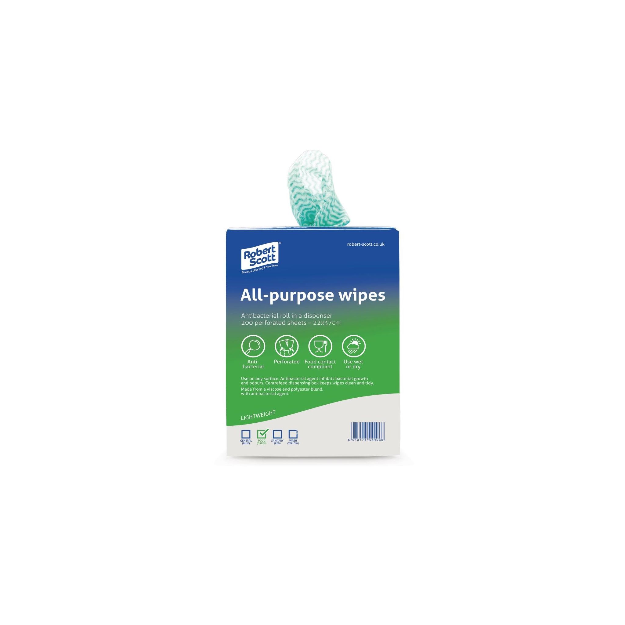 Robert Scott DF160 All-Purpose Antibacterial Cleaning Cloths Green (Pack of 200)