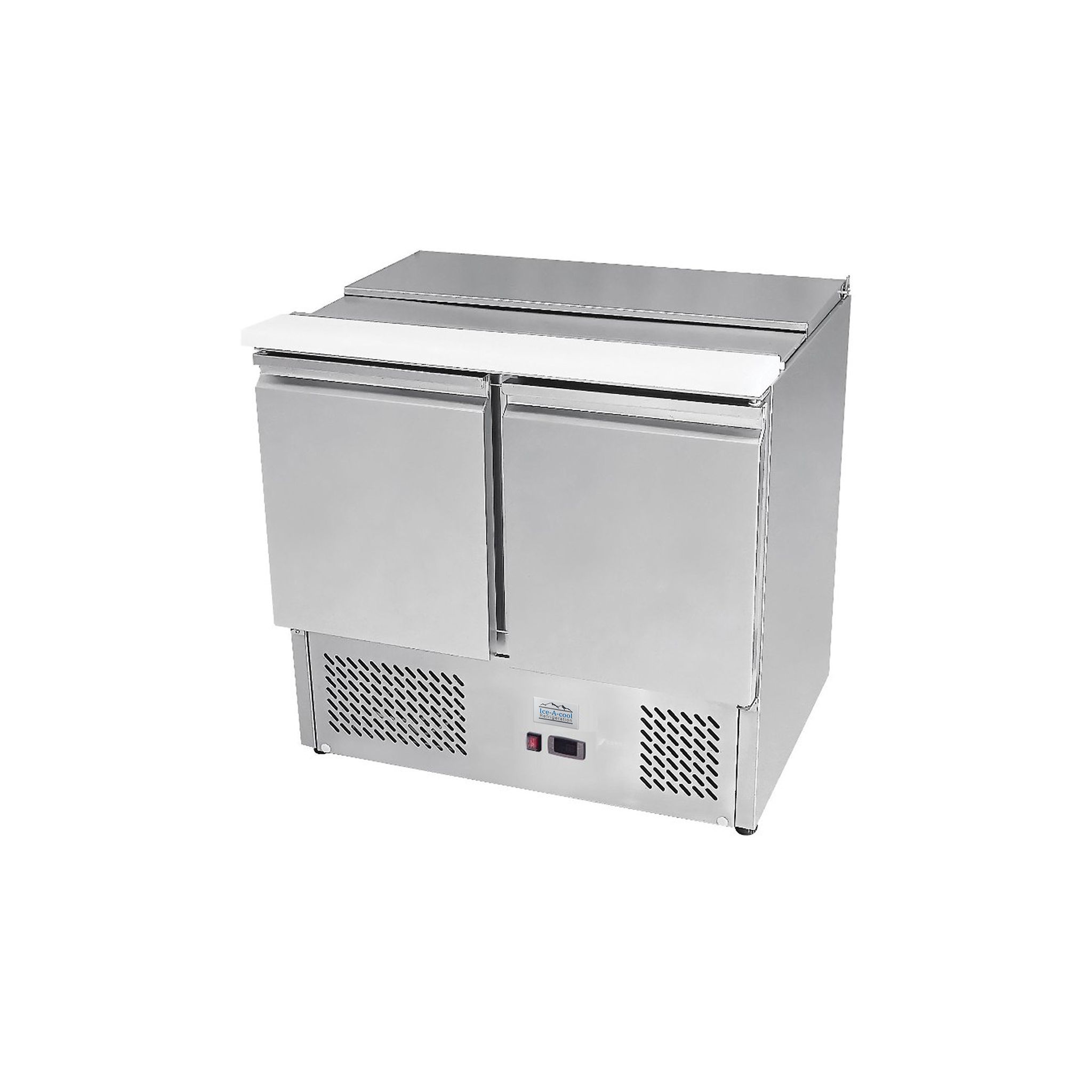 Ice-A-Cool ICE3800GR 300 Ltr 2 Door Stainless Steel Refrigerated Pizza / Saladette Prep Counter