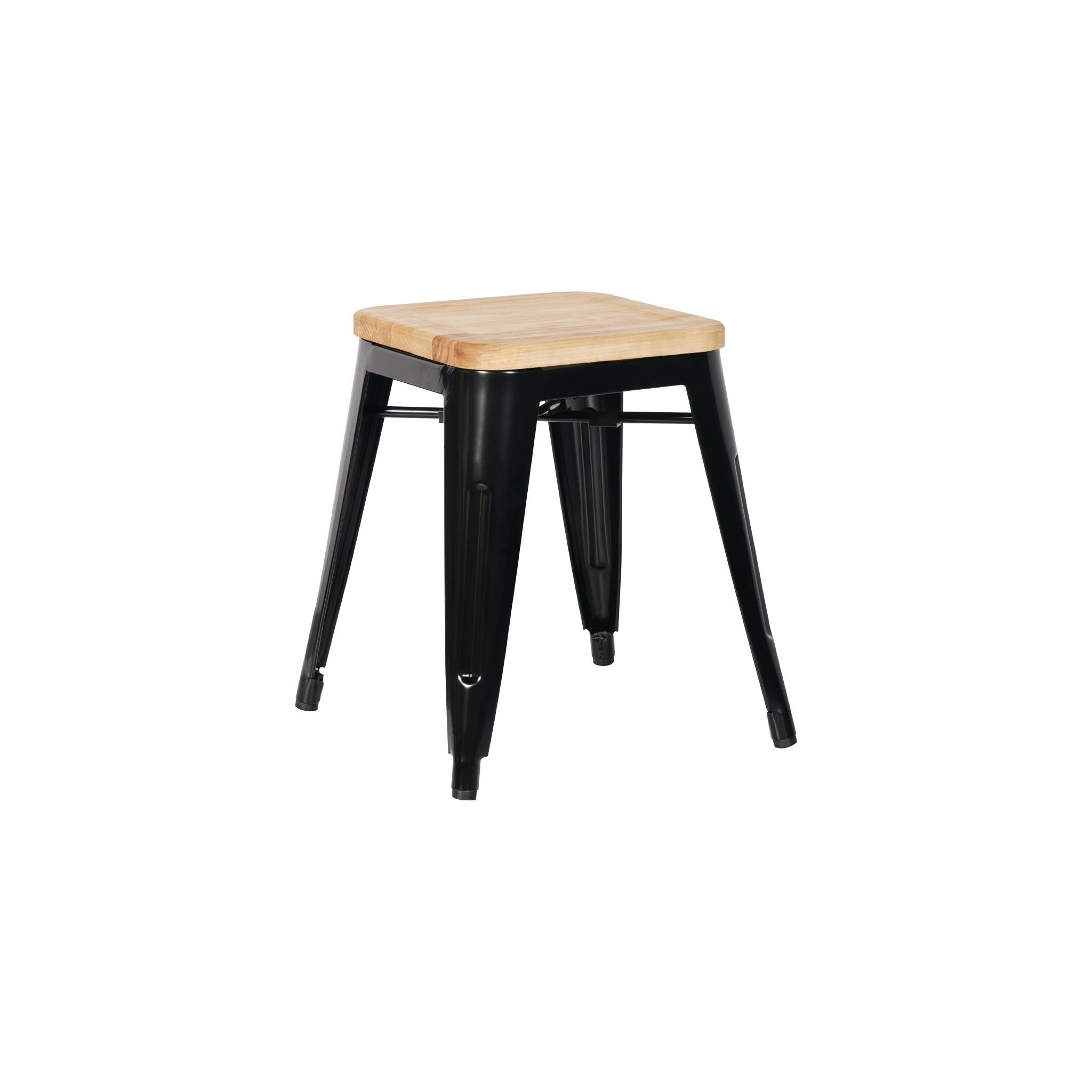 Bolero Bistro GM635 Steel Low Stools with Wooden Seat Pad Black (Pack of 4)