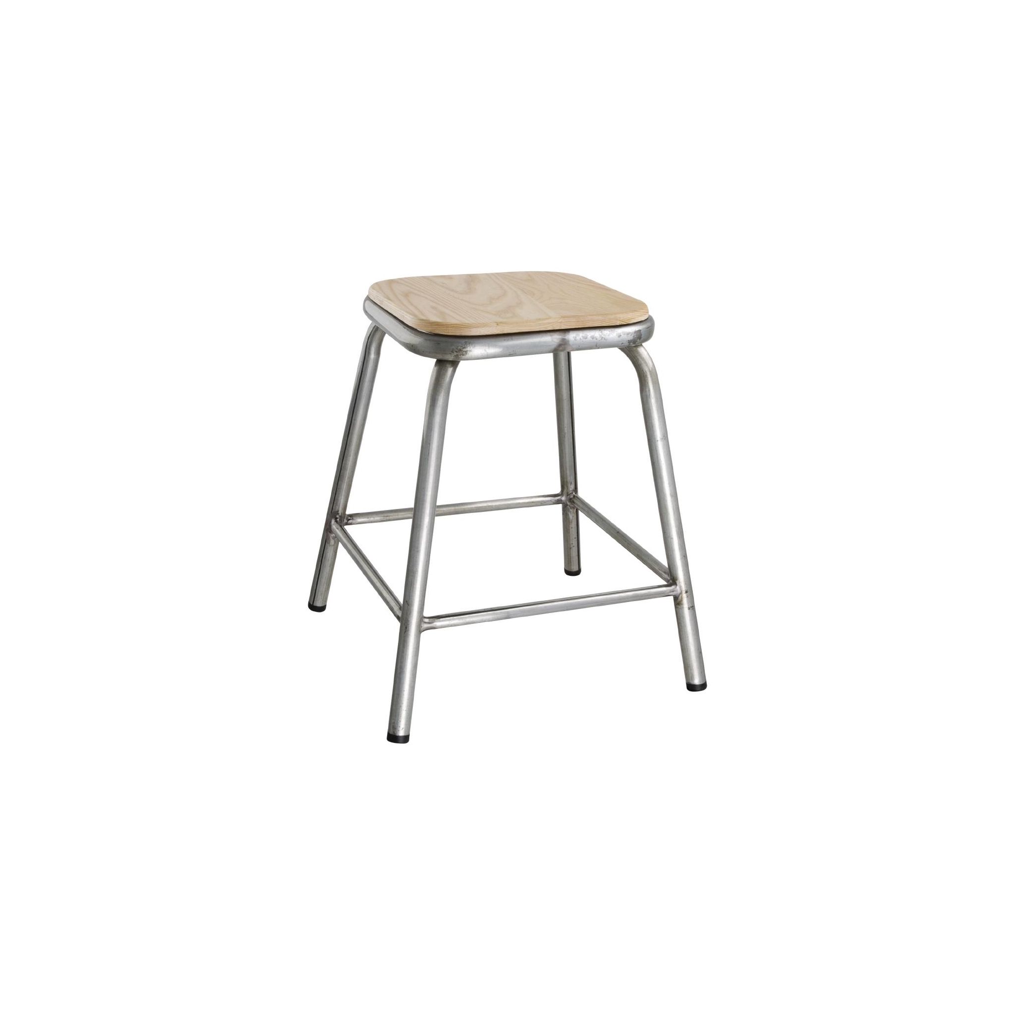 Bolero DE478 Galvanised Steel Low Stools with Wooden Seat Pad (Pack of 4)