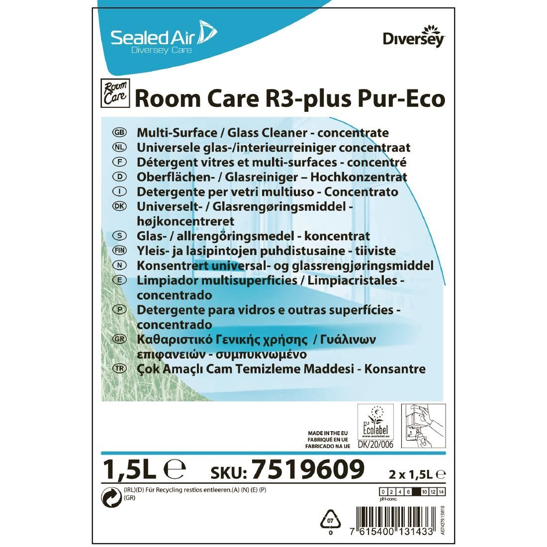 Diversey CX813 Room Care R3-plus Pur-Eco Glass & Multi-Surface Cleaner ...