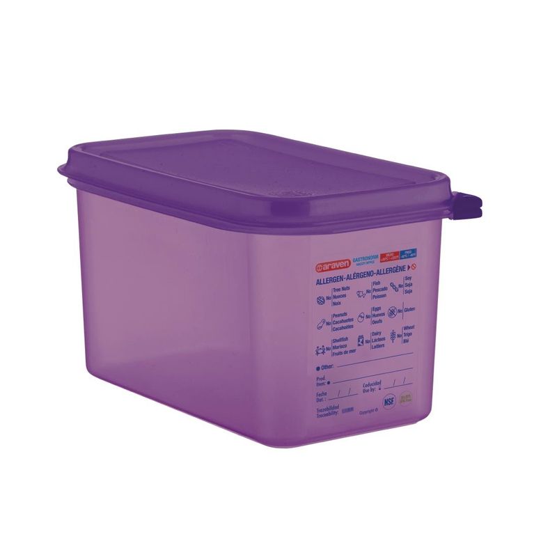 Araven CM787 Allergen Polypropylene 1/4 Gastronorm Food Storage Container  Purple 4.3L - Catering Appliance Superstore