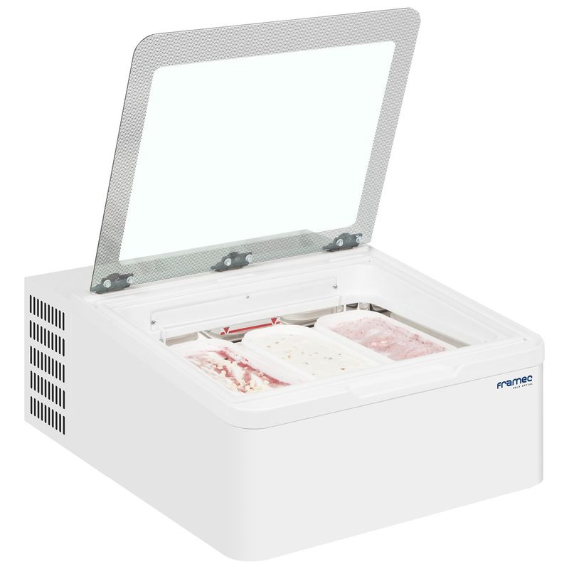 Framec MINI CREAM 3V 3 x Napoli Pan White Countertop Ice Cream Display ...
