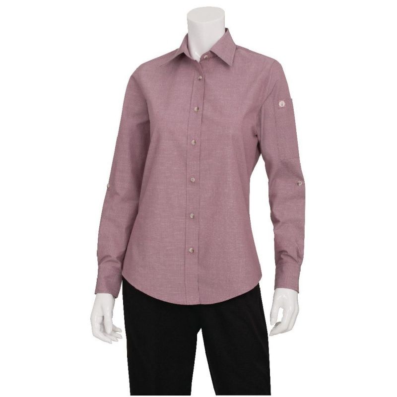 Chef Works Womens Chambray Long Sleeve Shirt Dusty Rose XS - BB071-XS ...