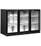 DB301H-3 300 Ltr Undercounter Triple Hinged Glass Door Reduced Height Black Back Bar Bottle Cooler