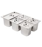 SA246 Stainless Steel Gastronorm Tray Set 1 x 1/3 and 4 x 1/6 150mm with Lids (Pack of 5)