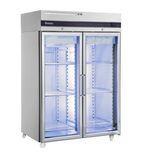 CEP2144CR 1432 Ltr Upright Double Hinged Glass Door Stainless Steel Display Fridge
