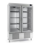 AEX1000TF 1100 Ltr Upright Double Hinged Glass Door Stainless Steel Display Fridge