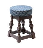 FT465 Classic Dark Wood Low Bar Stool with Blue Diamond Seat (Pack of 2)