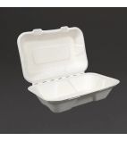 Image of Compostable GH026 Bagasse Clamshell Hinged Meal Boxes 228mm