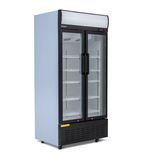 GD630 630 Ltr Upright Double Hinged Glass Door White Display Fridge With Canopy